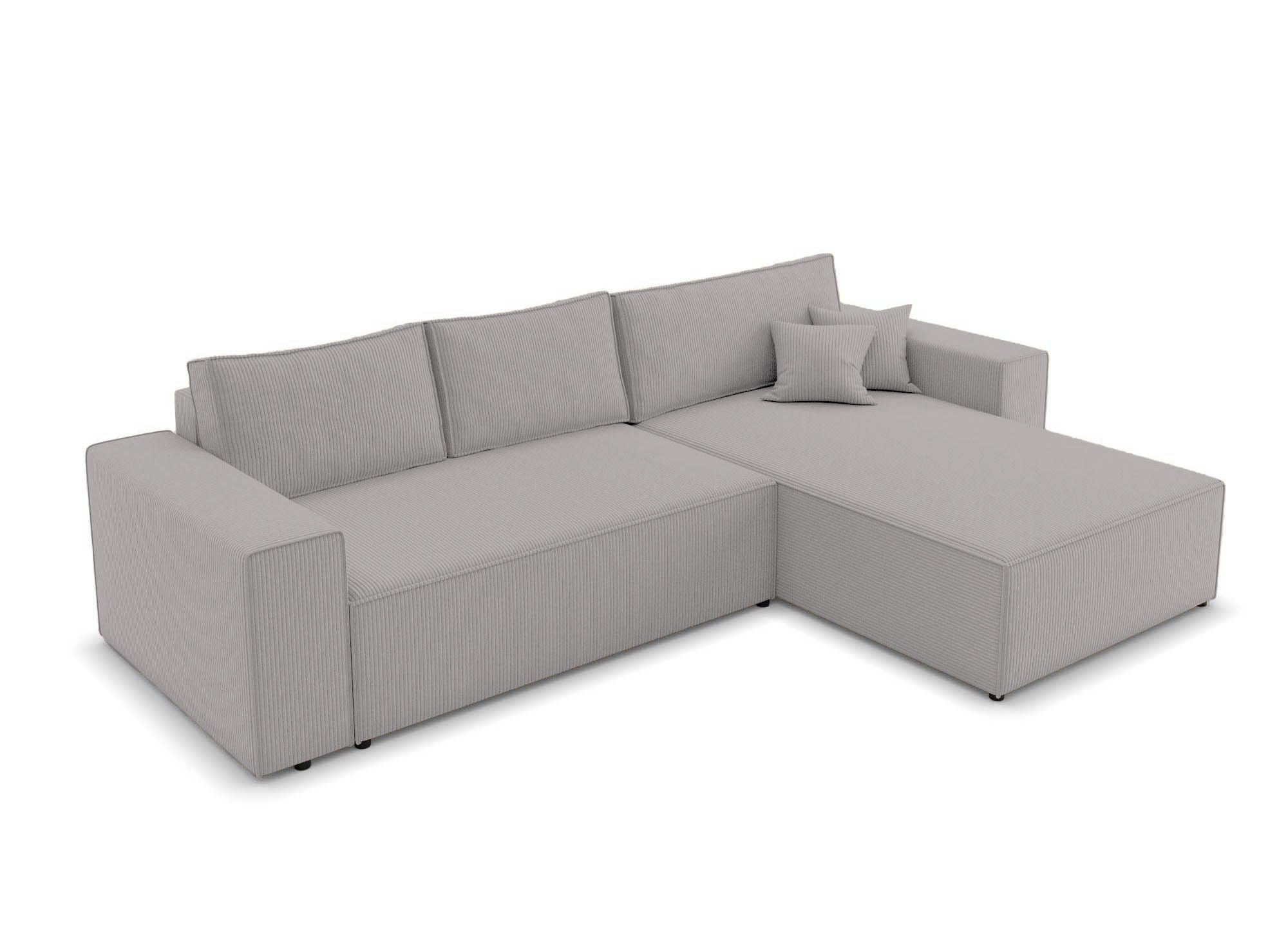 Sofá esquinero convertible y reversible con almacenaje en pana gris claro - JADE