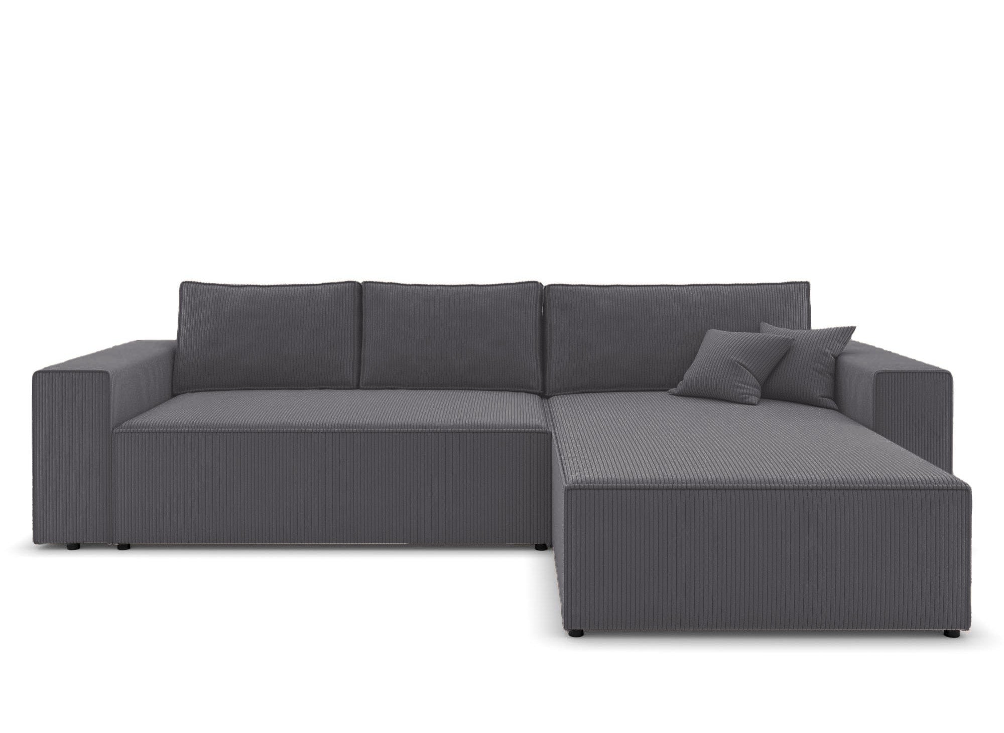 Sofá esquinero convertible y reversible con almacenaje en pana gris antracita - JADE