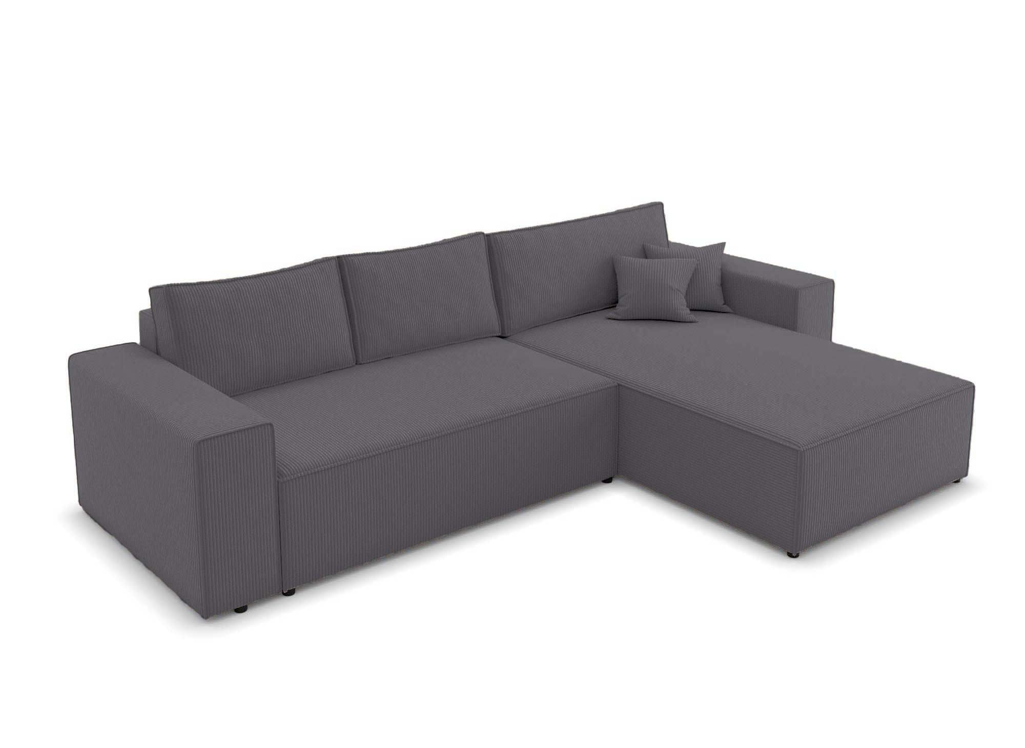 Sofá esquinero convertible y reversible con almacenaje en pana gris antracita - JADE