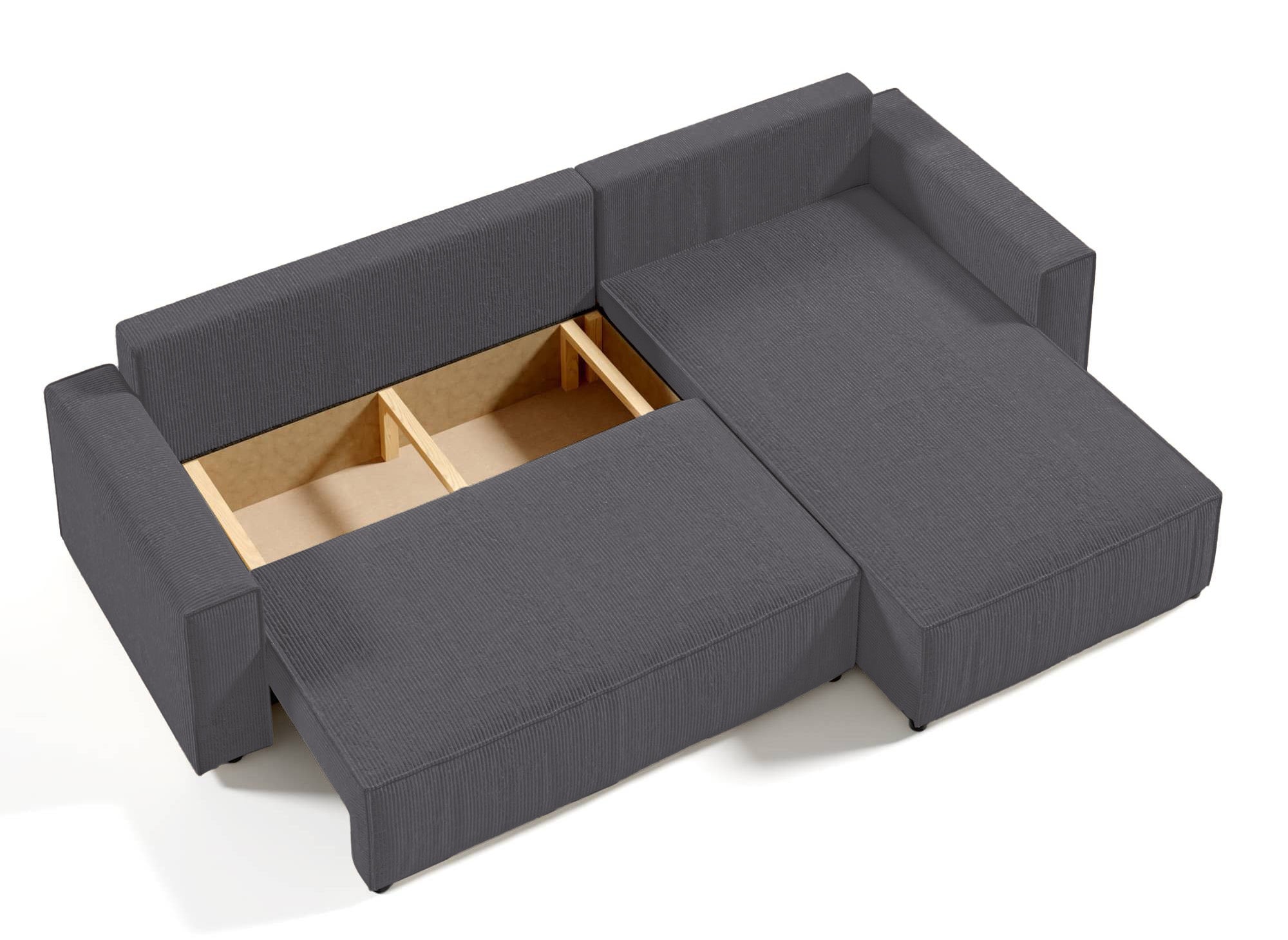 Sofá esquinero convertible y reversible con almacenaje en pana gris antracita - JADE