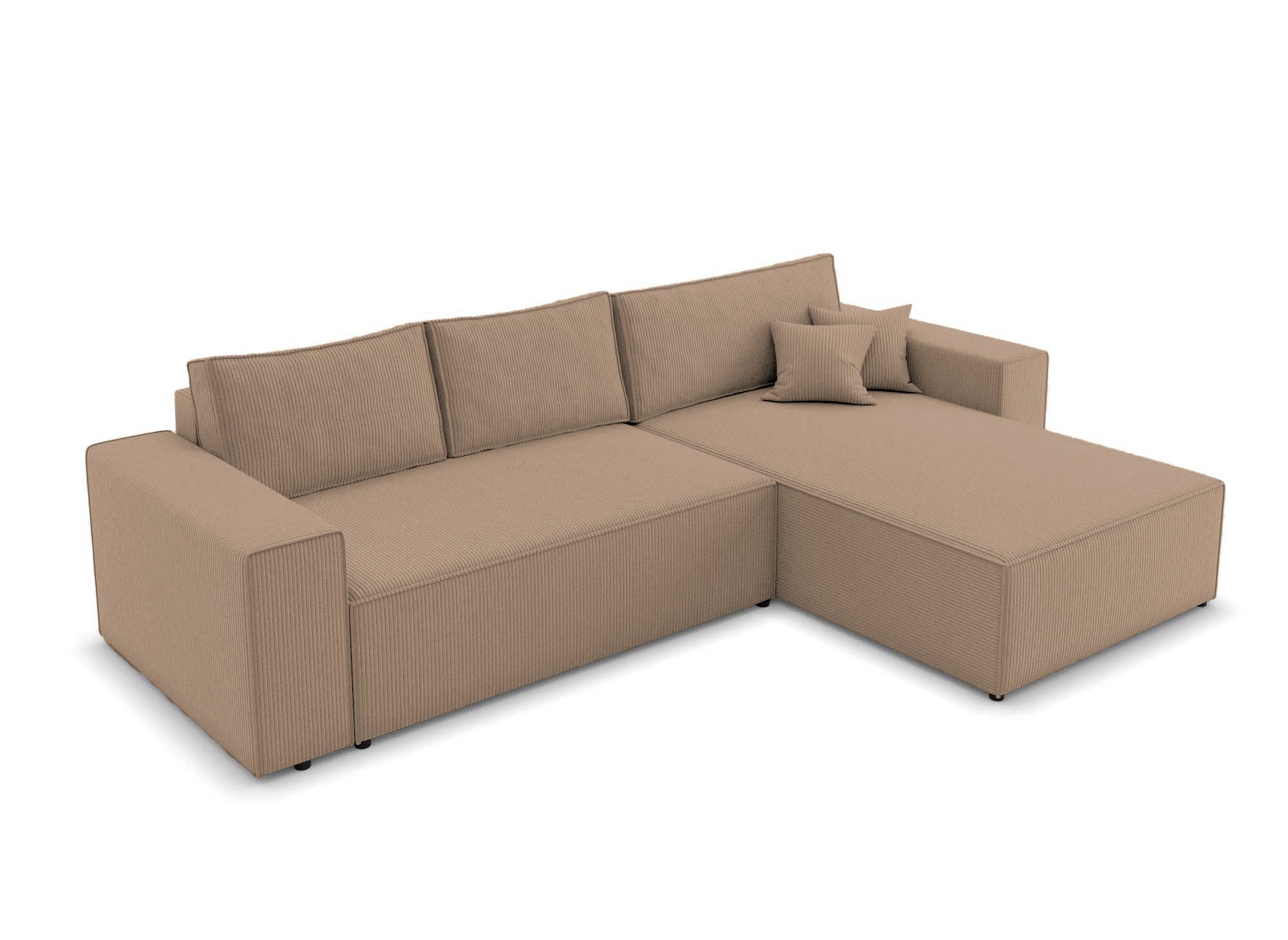 Sofá esquinero convertible y reversible con almacenaje en pana color moca JADE