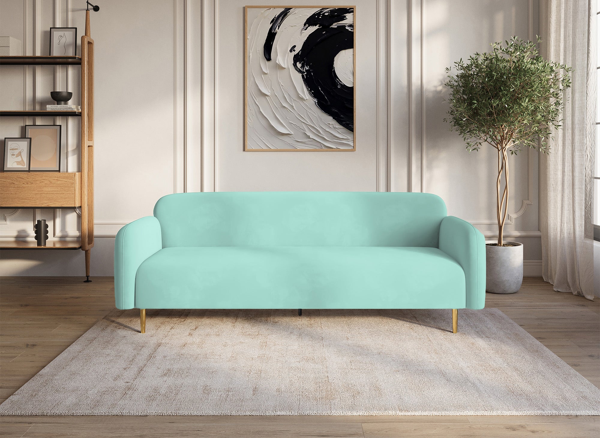 Sofá de 3 plazas MARILYNE en terciopelo verde aguamarina