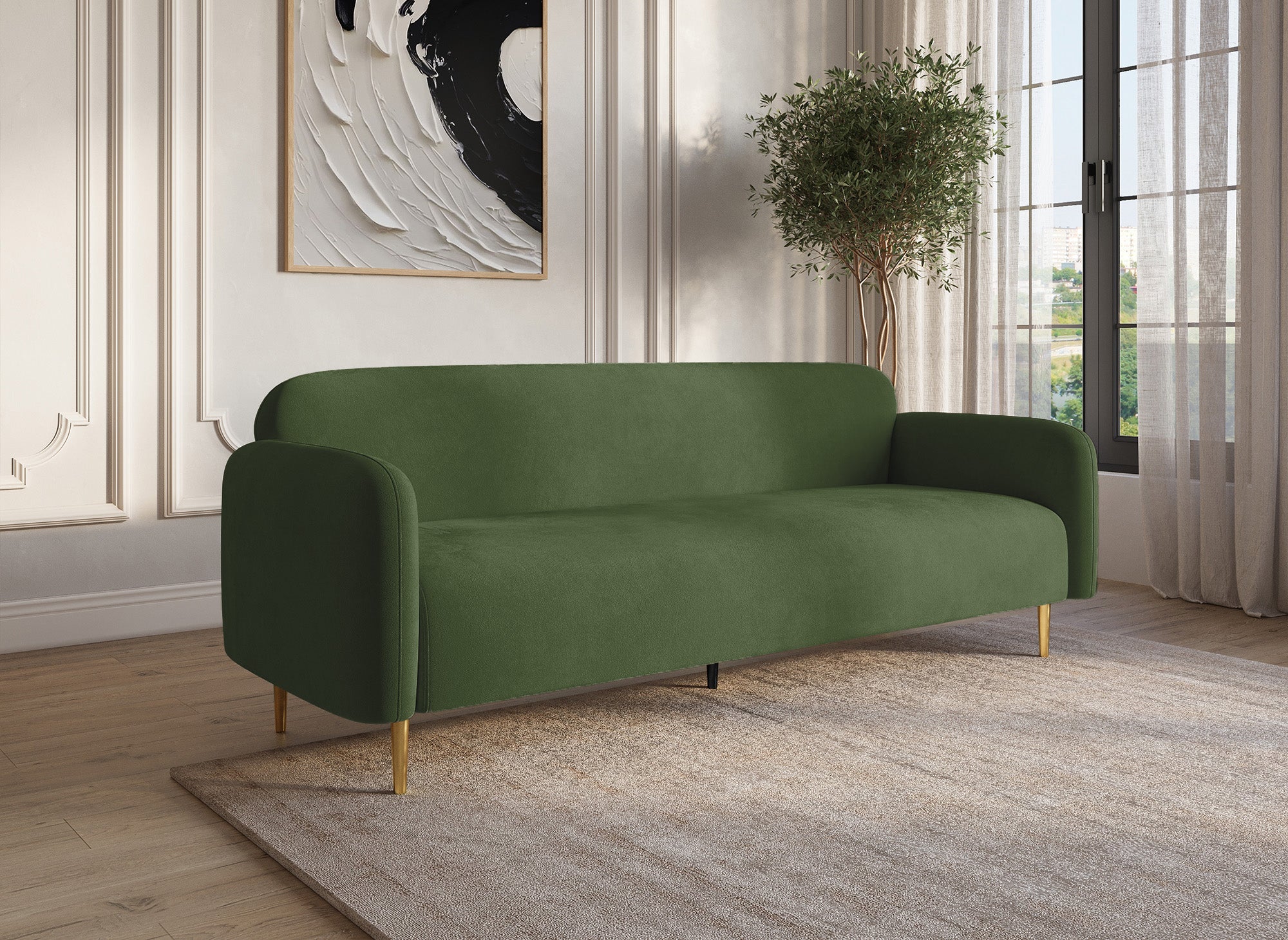 Sofá de 3 plazas MARILYNE en terciopelo verde caqui