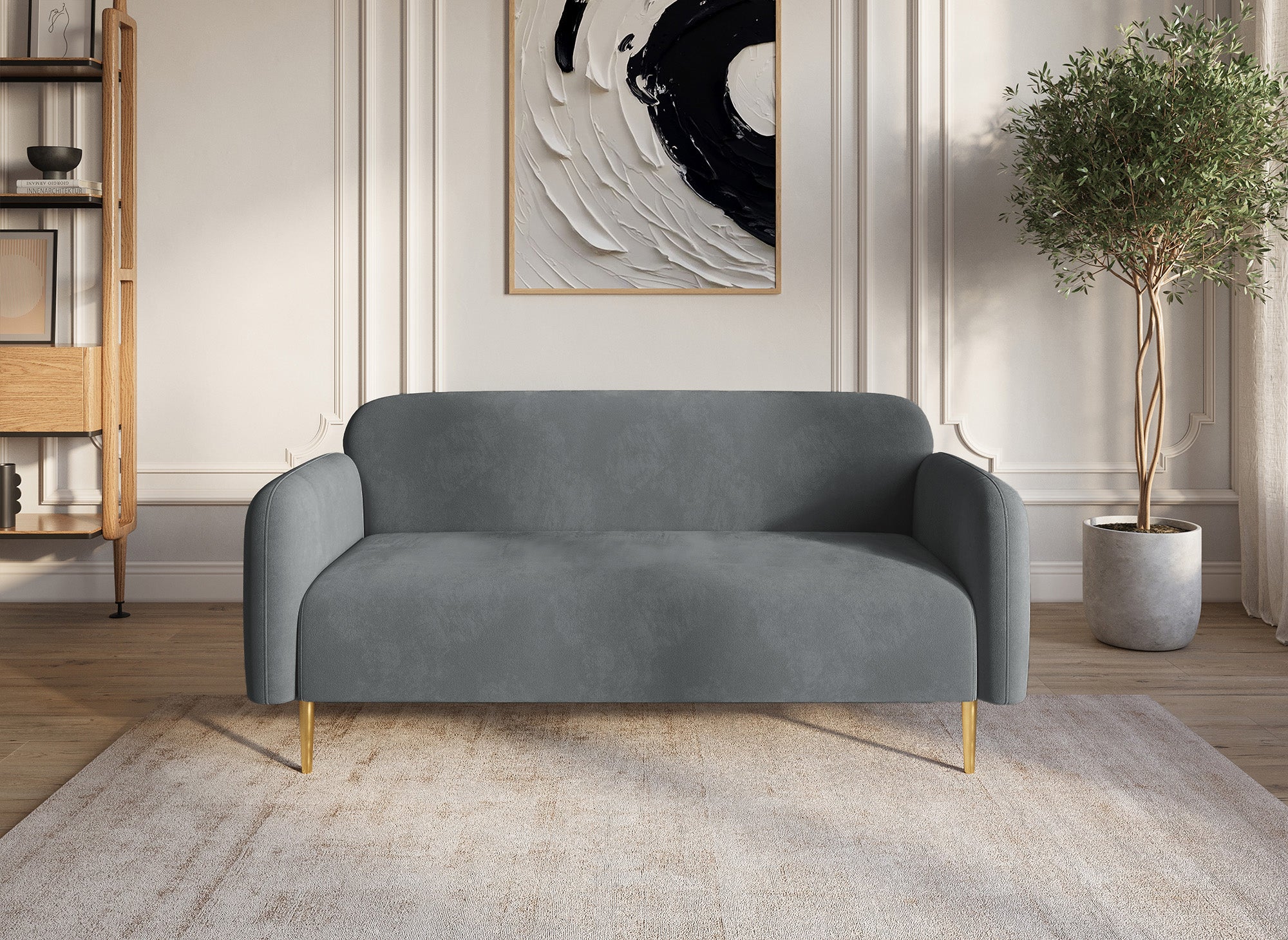 Sofá fijo de 2 plazas MARILYNE en terciopelo gris