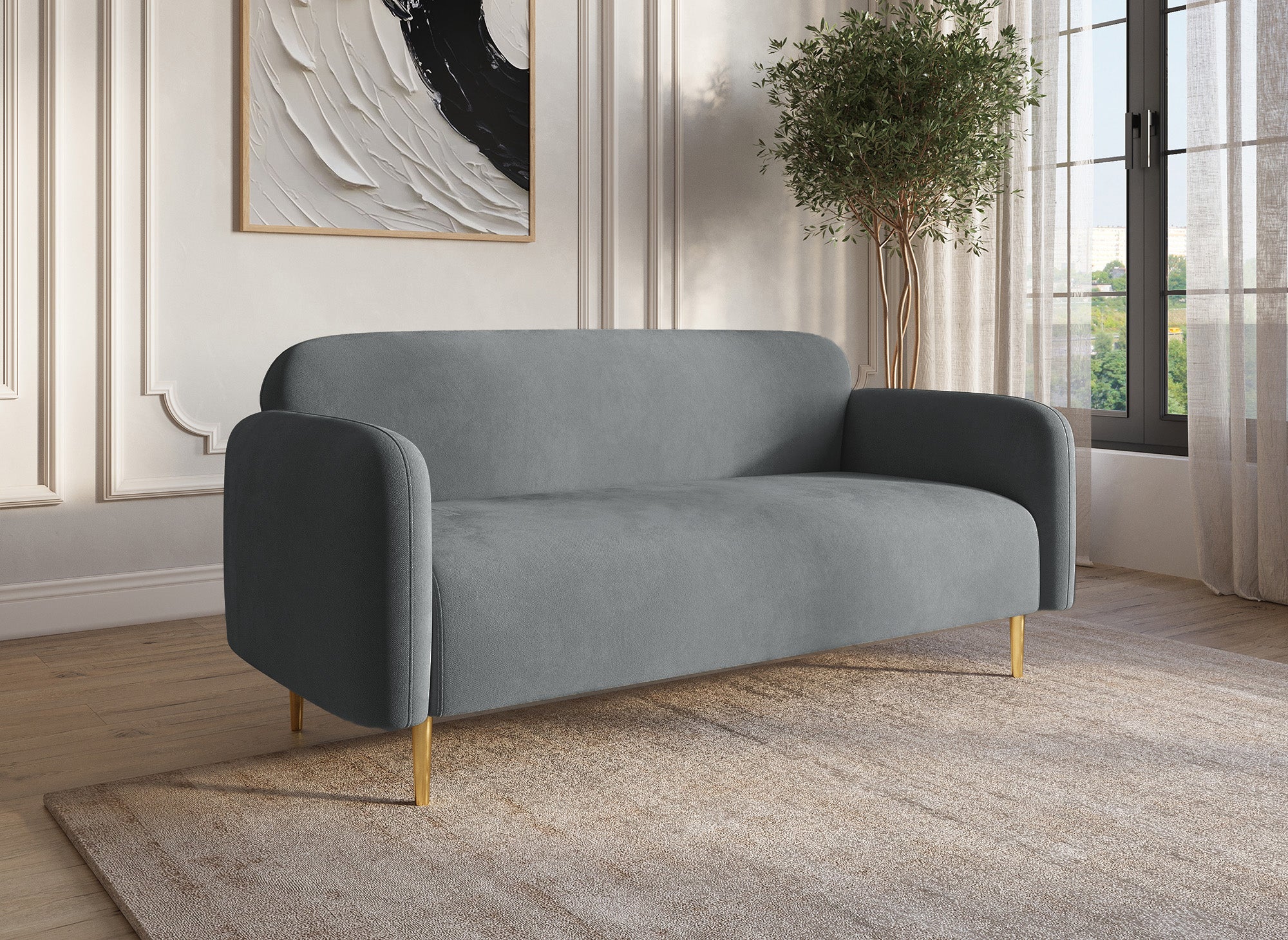 Sofá fijo de 2 plazas MARILYNE en terciopelo gris