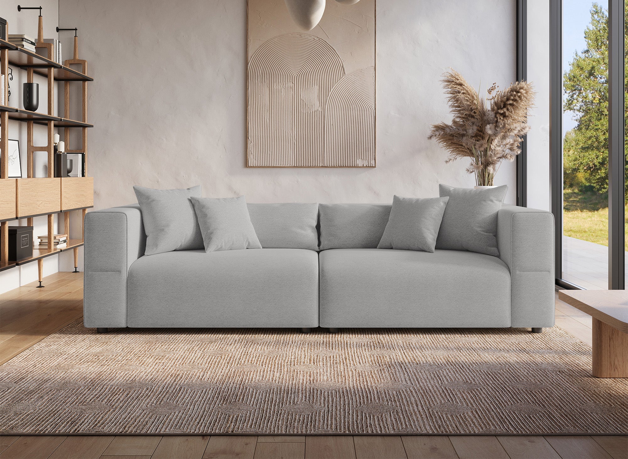 Sofá EVELYNE de 4 plazas en tela gris