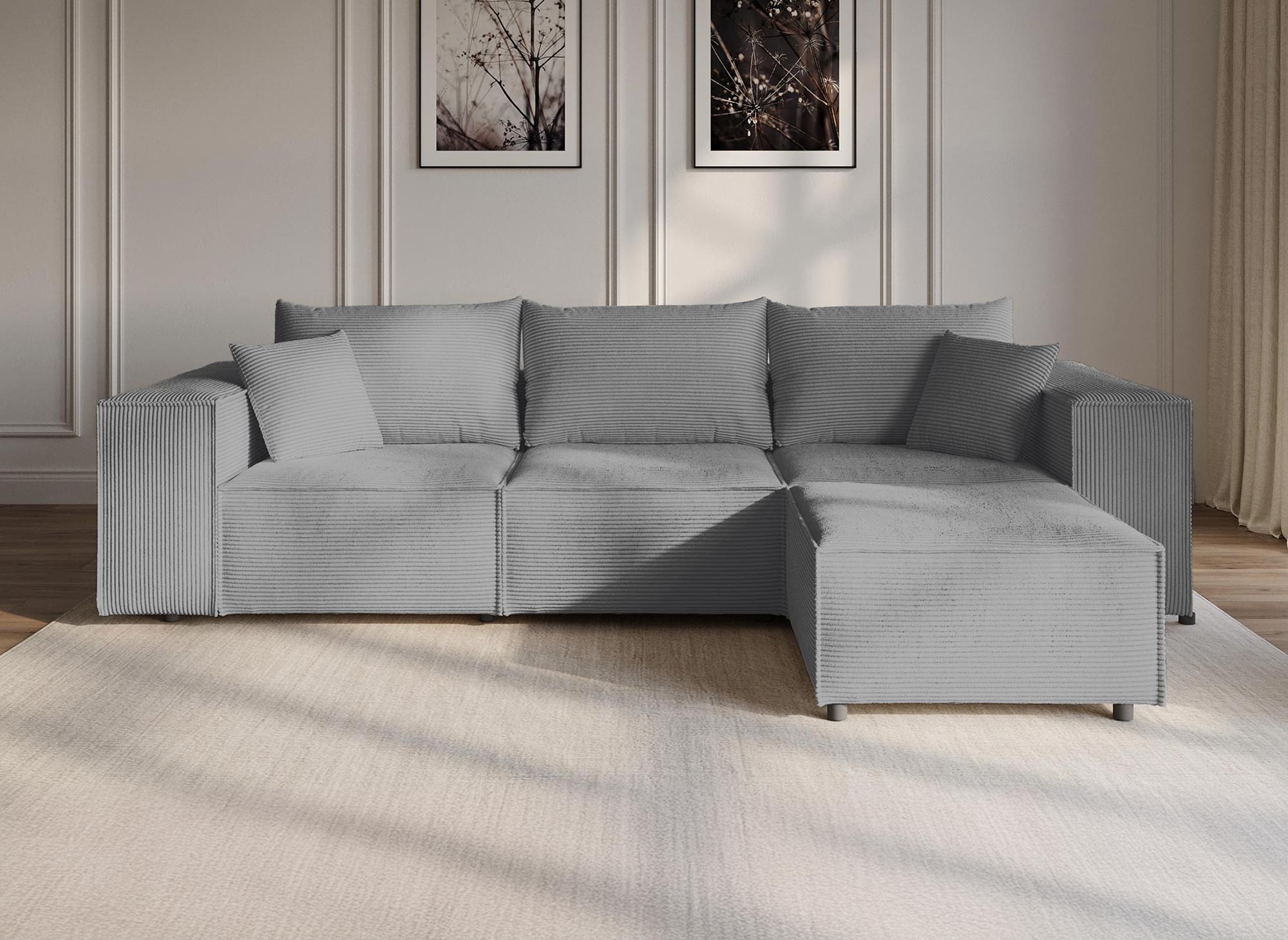 Sofá esquinero modular HARLEM en pana gris gruesa