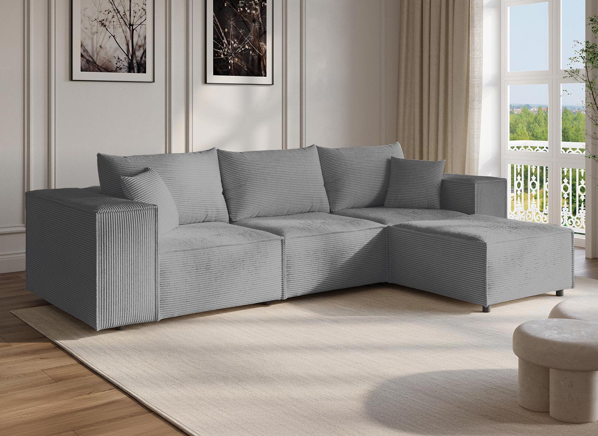 Sofá esquinero modular HARLEM en pana gris gruesa