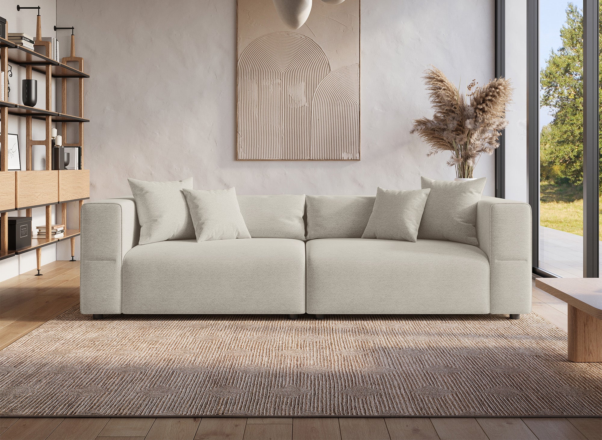 Sofá Evelyne de 4 plazas en tela beige