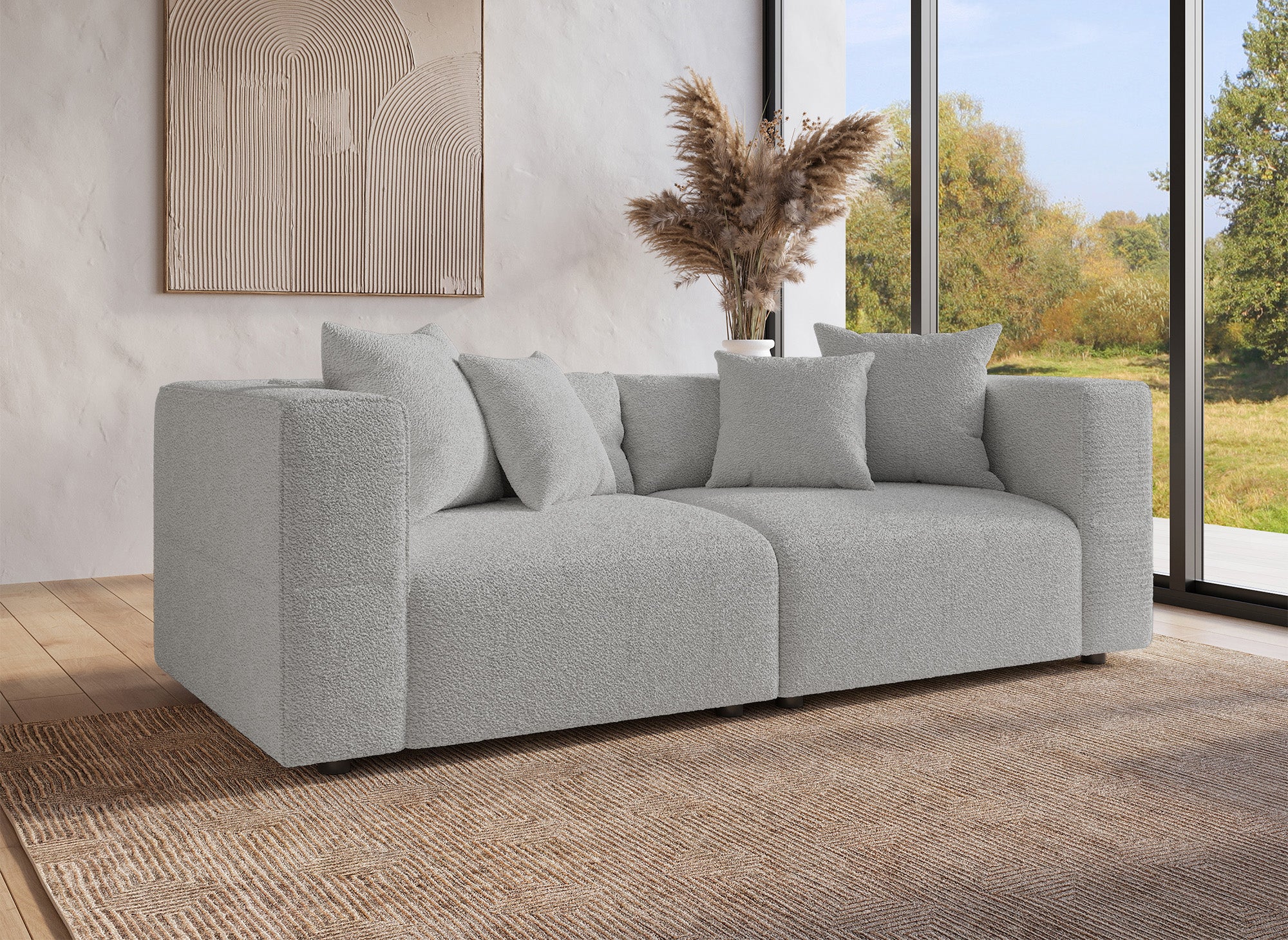 Sofá de 3 plazas EVELYNE en imitación piel de oveja gris