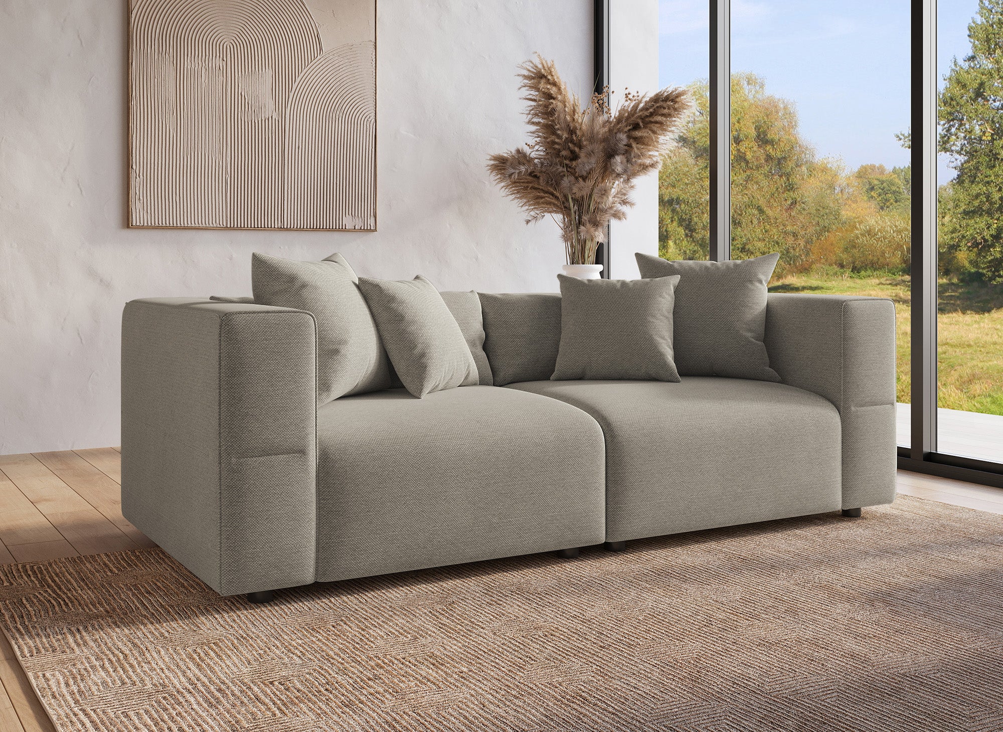 Sofá de 3 plazas EVELYNE en tela color topo