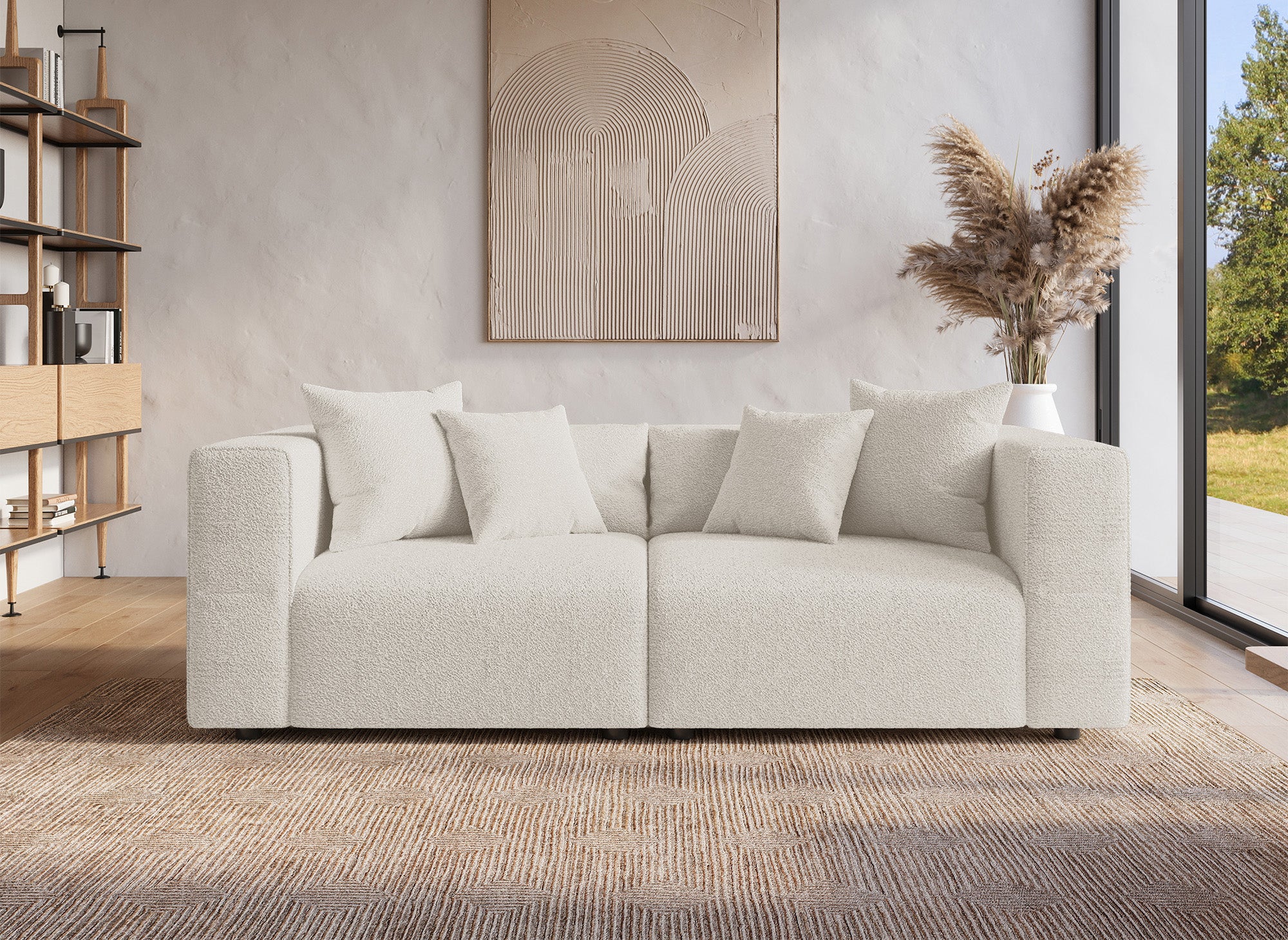 Sofá de 3 plazas EVELYNE en imitación piel de oveja beige