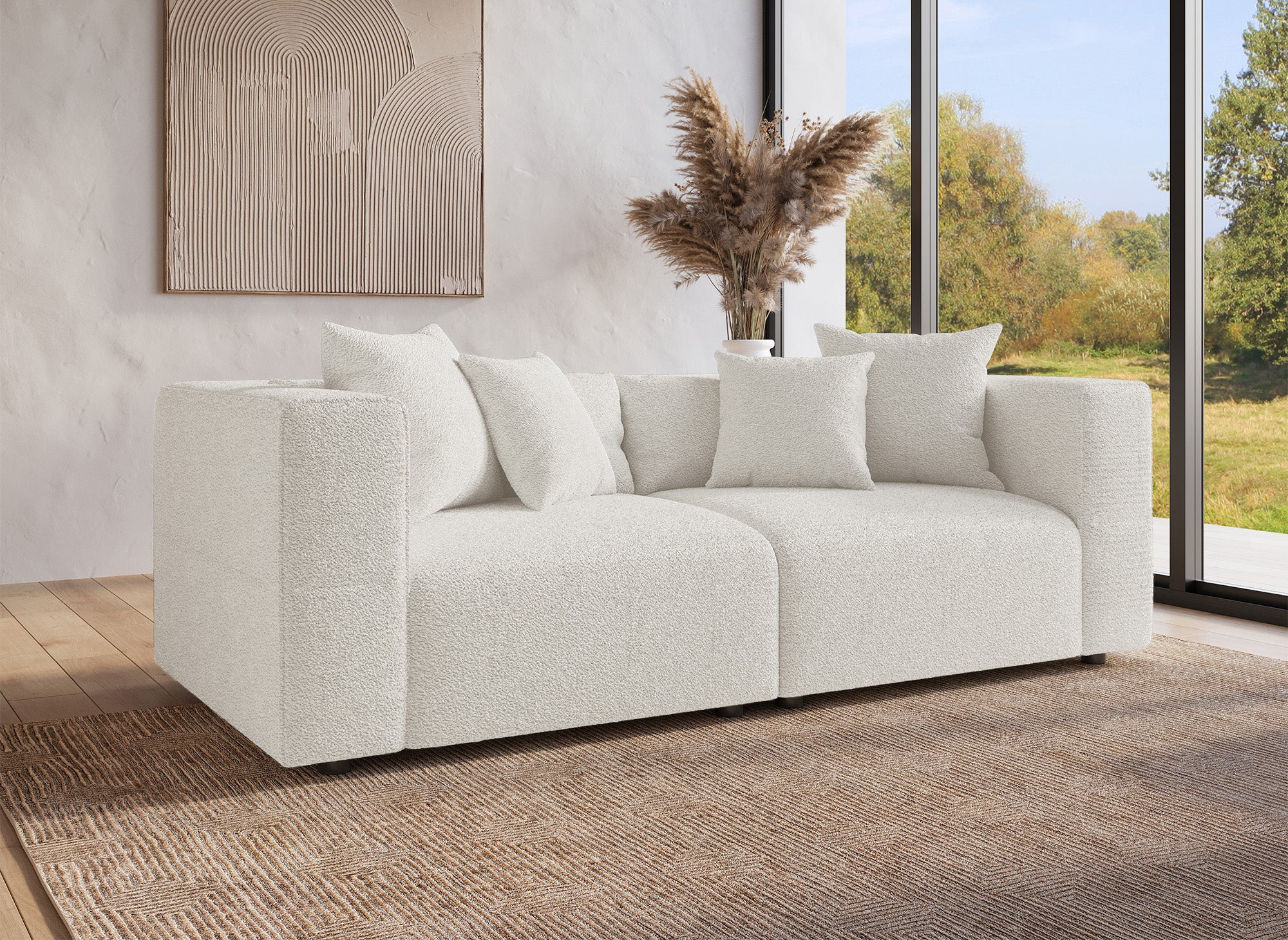 Sofá de 3 plazas EVELYNE en imitación piel de oveja beige