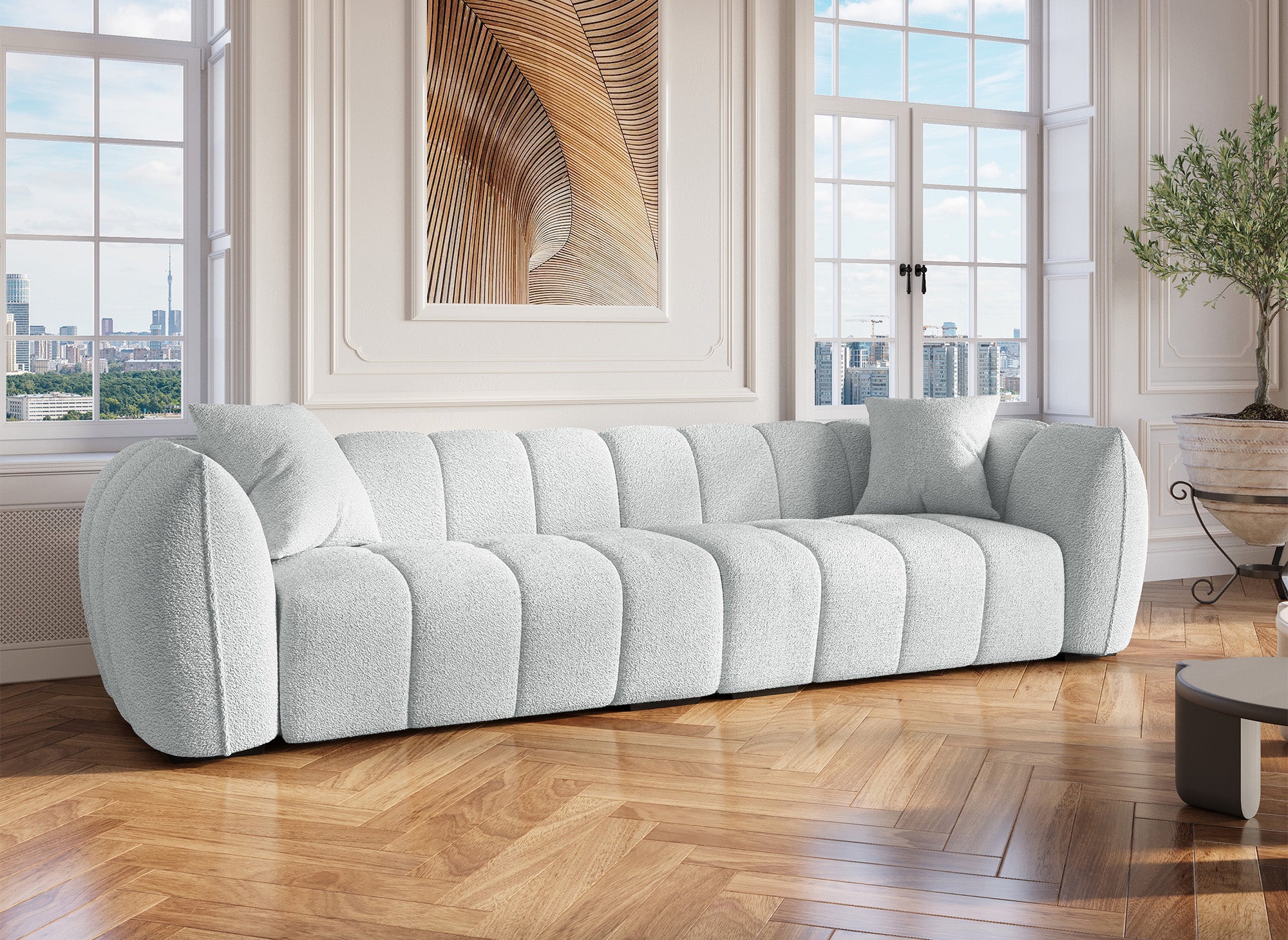 Sofá ALISA de 4 plazas en imitación piel de oveja gris