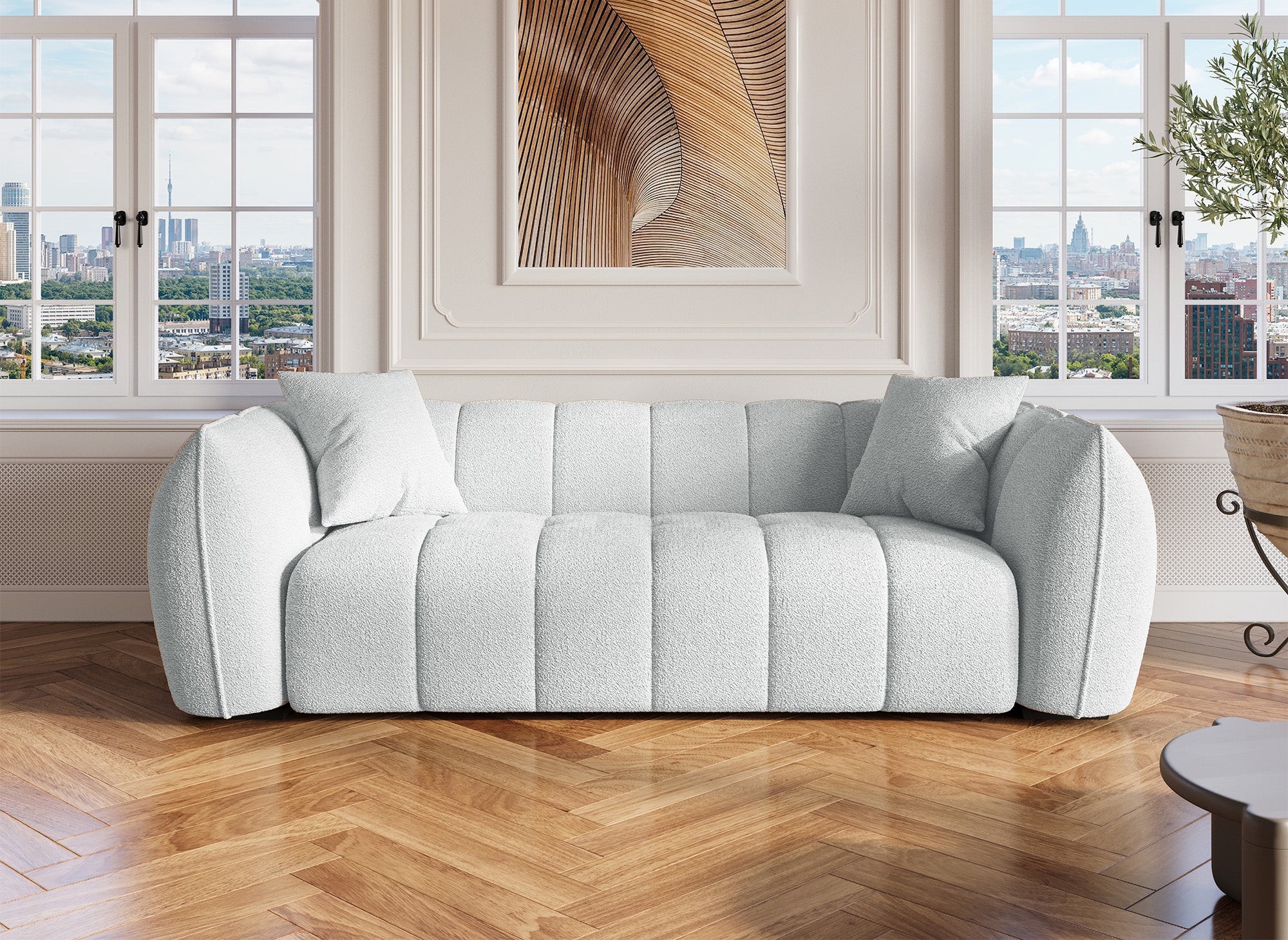 Sofá ALISA de 3 plazas en imitación piel de oveja gris