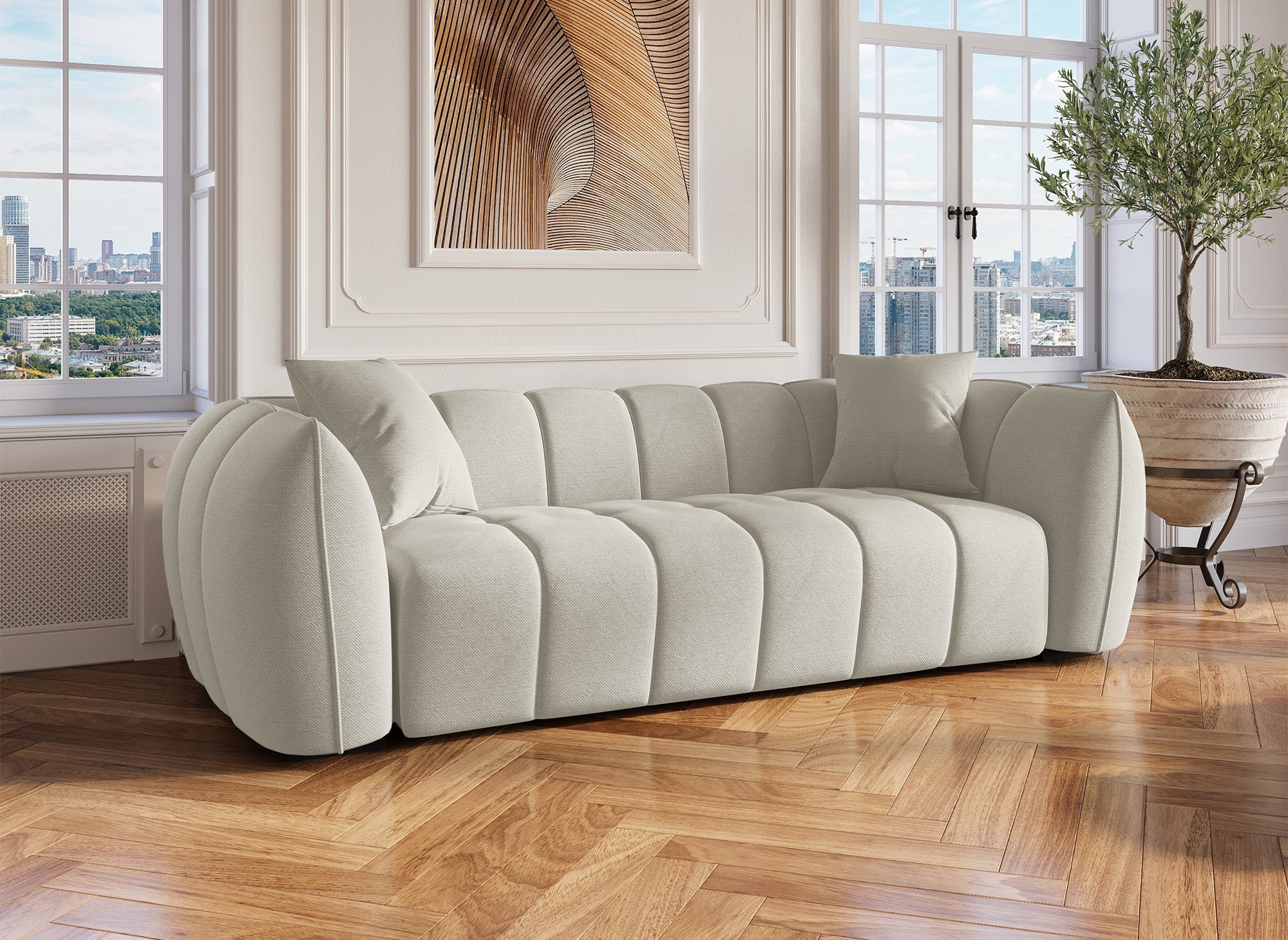 Sofá de 3 plazas ALISSA en tela beige