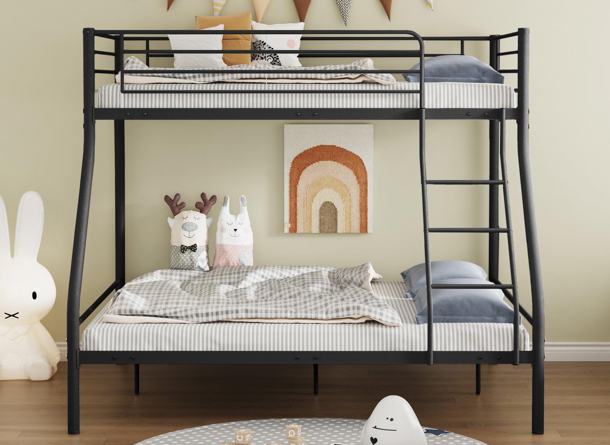 Litera metálica negra TRINITY para 3 personas, 90 x 190 cm y 140 x 190 cm