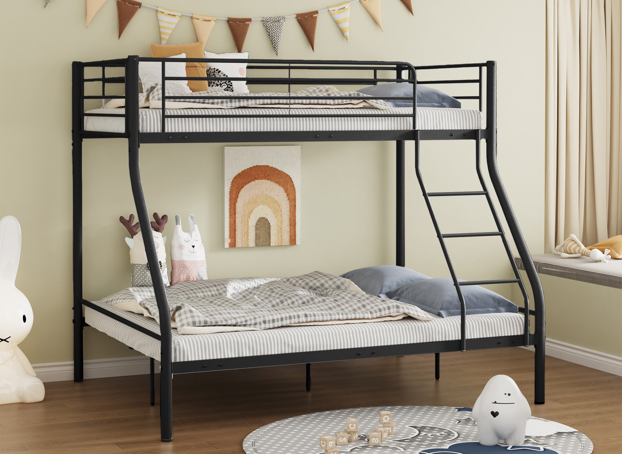 Litera metálica negra TRINITY para 3 personas, 90 x 190 cm y 140 x 190 cm