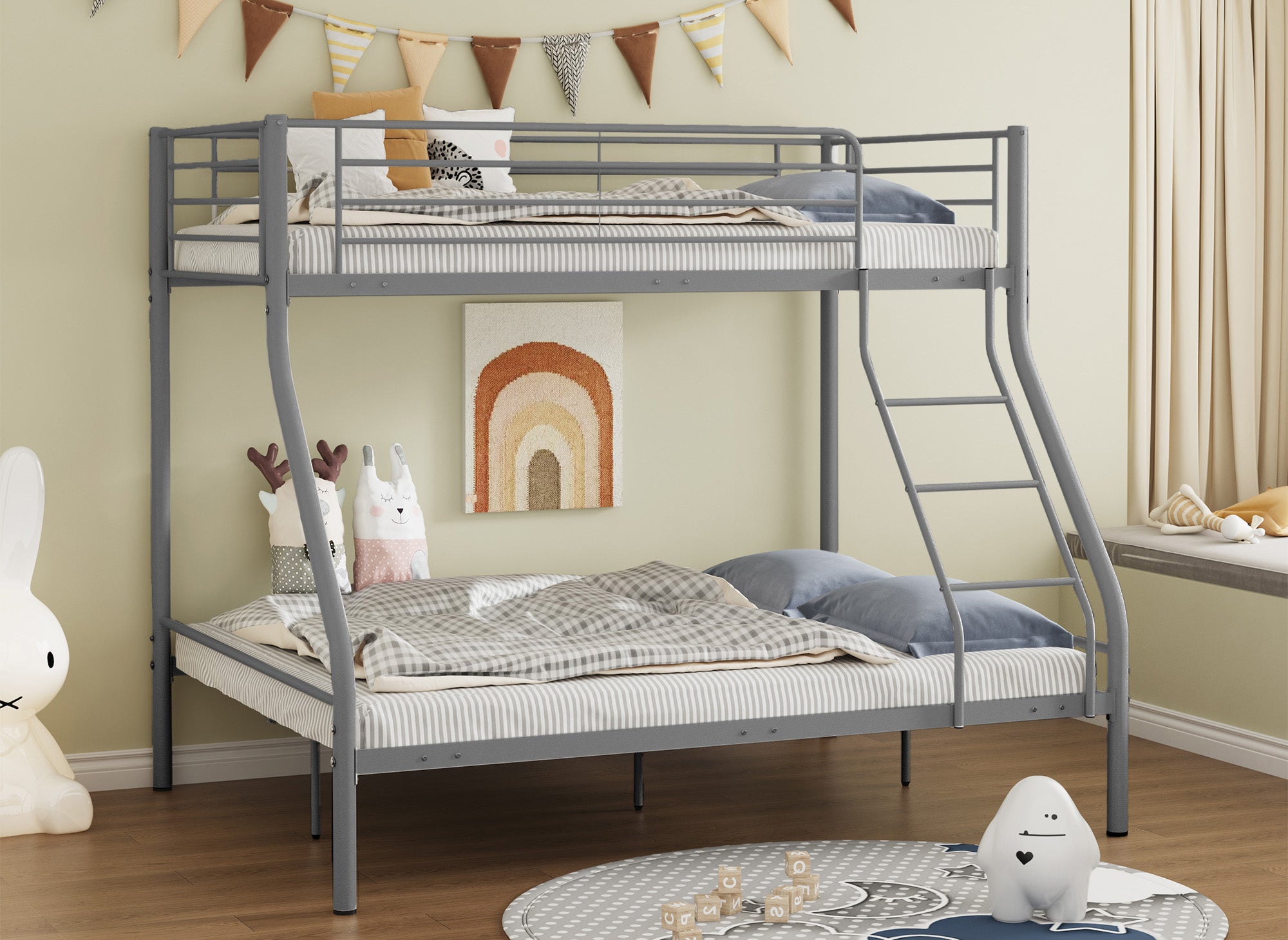 Litera TRINITY de 3 plazas en metal gris, 90 x 190 cm y 140 x 190 cm