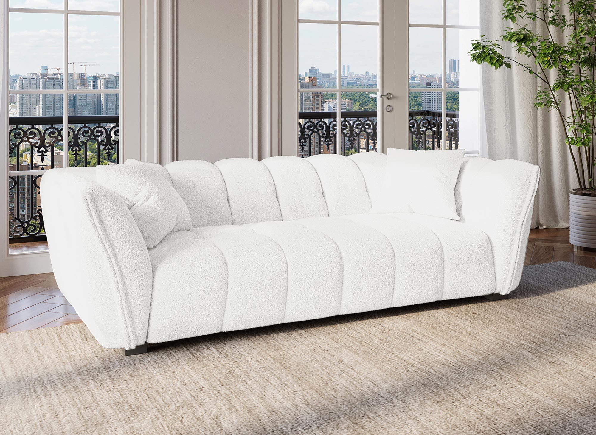 Sofá ELENA de 3 plazas en imitación piel de oveja color crudo