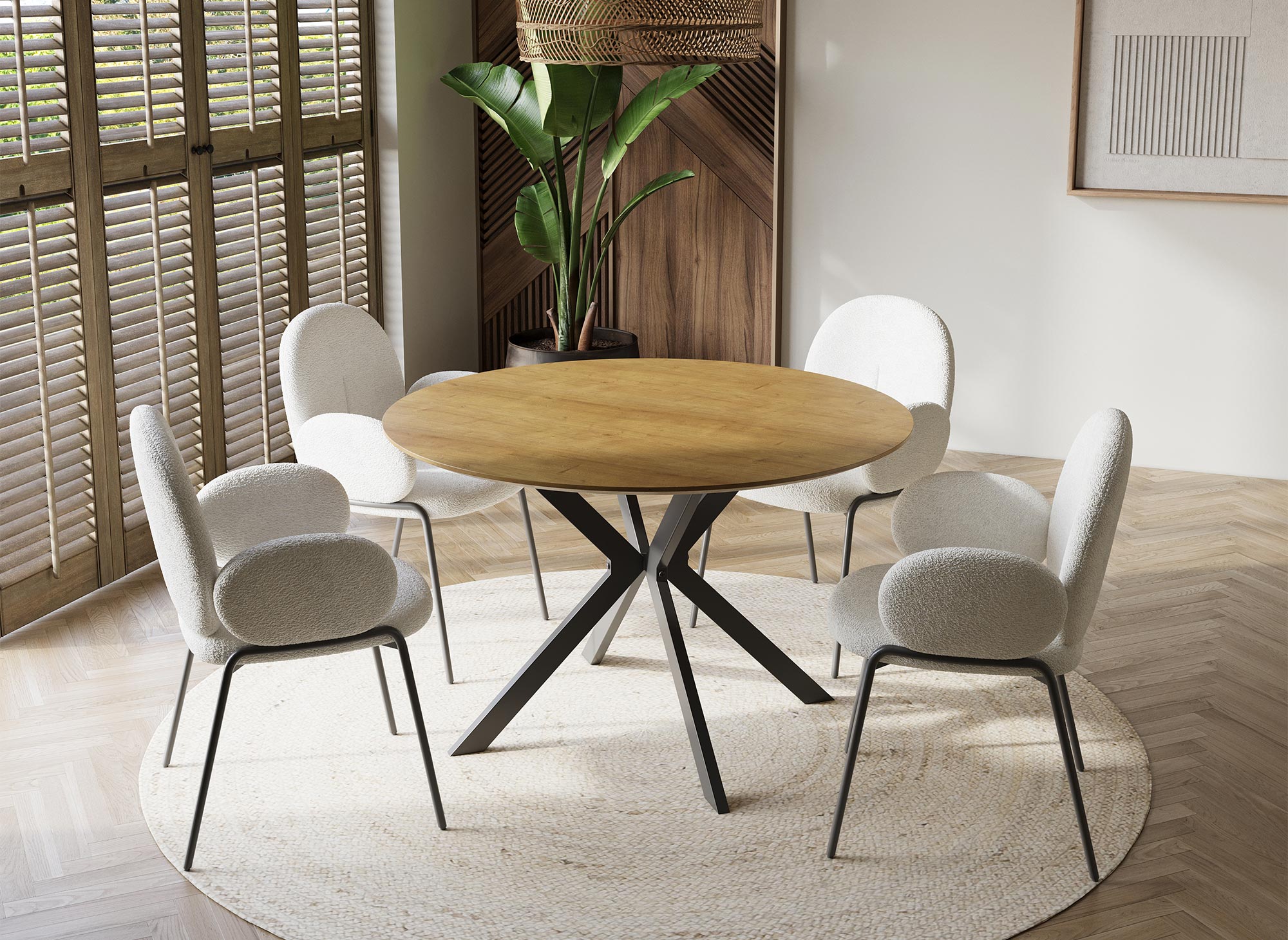 Conjunto de 2 sillones de diseño con reposabrazos en tejido bouclé blanco BENTA