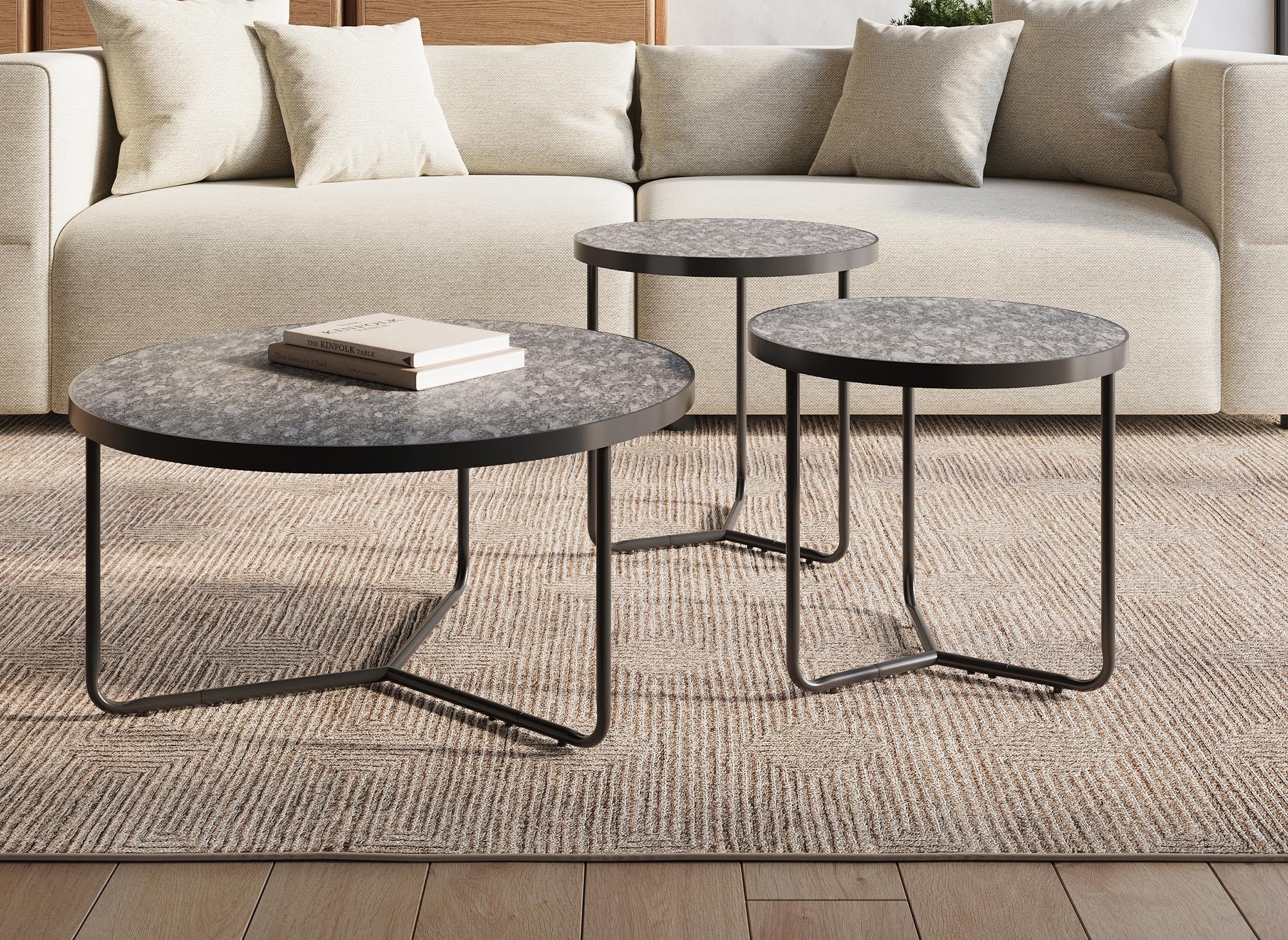 Juego de 3 mesas de centro redondas negras ROMY