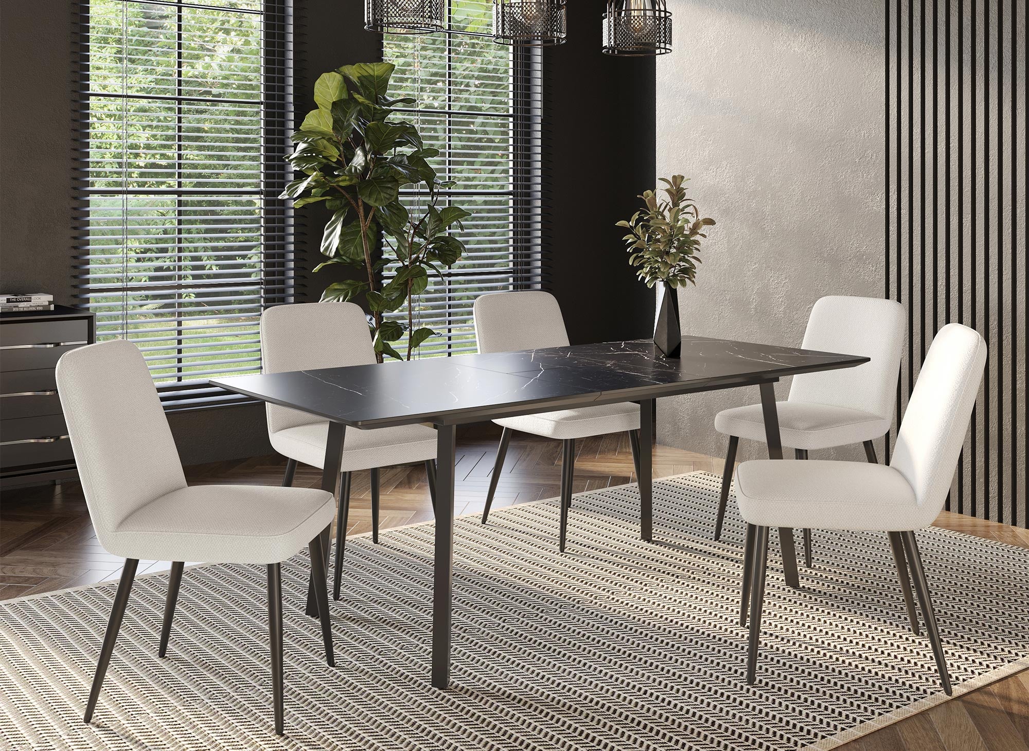 Juego de 2 sillas de comedor KINSEY tapizadas en lino color beige