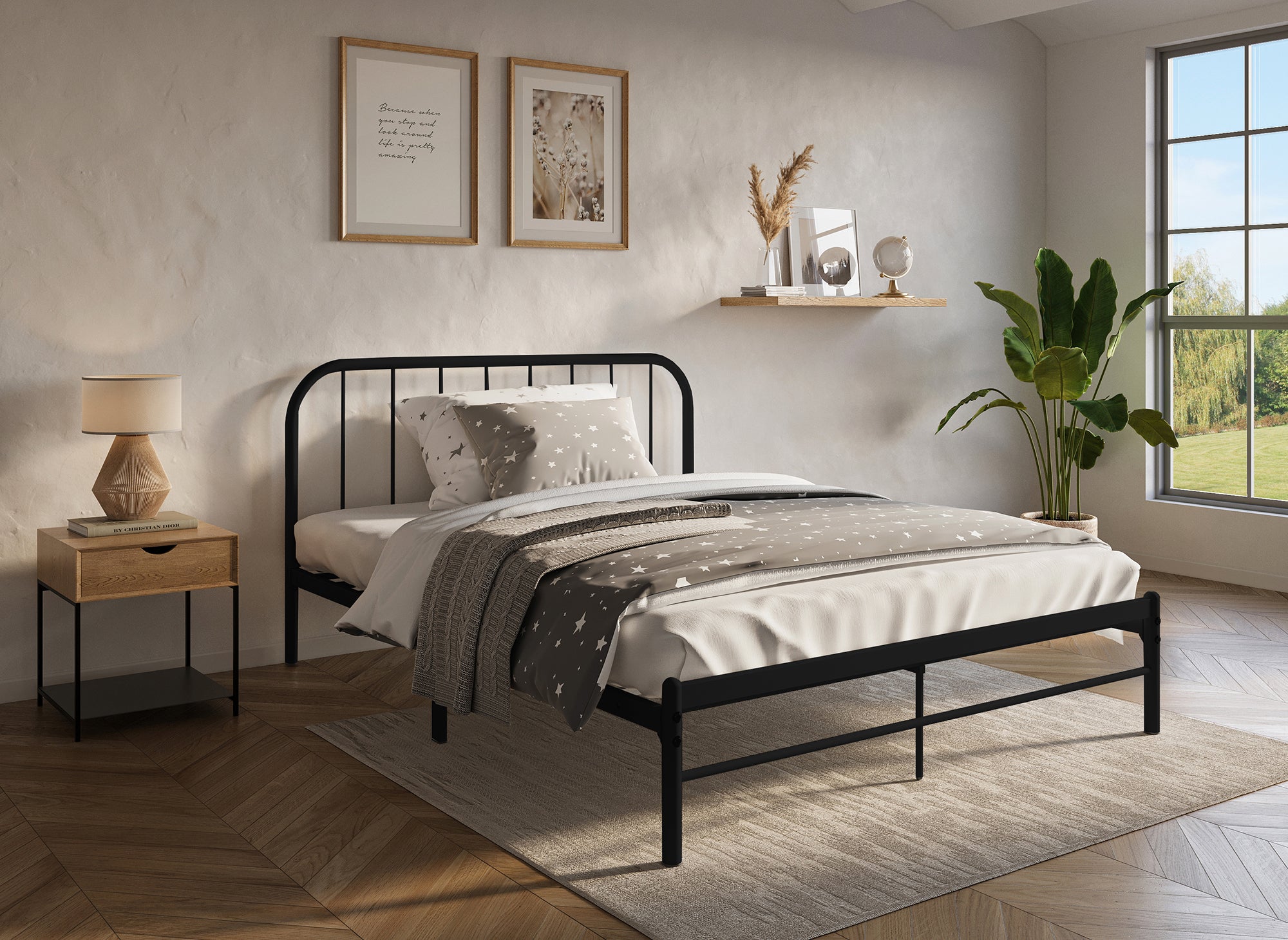 Cama doble GASTON de metal negro, 160x200 cm