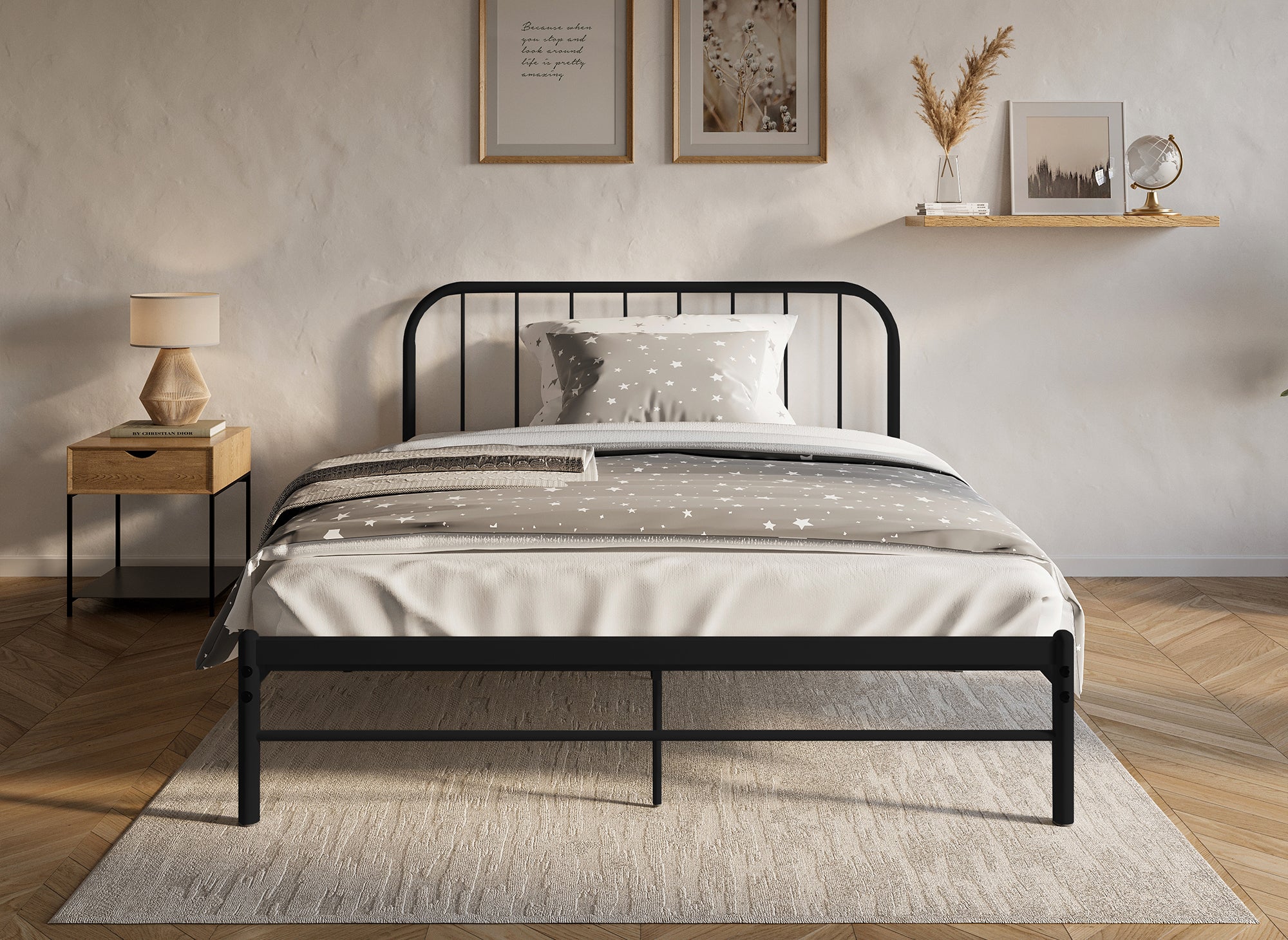 Cama doble GASTON de metal negro, 160x200 cm