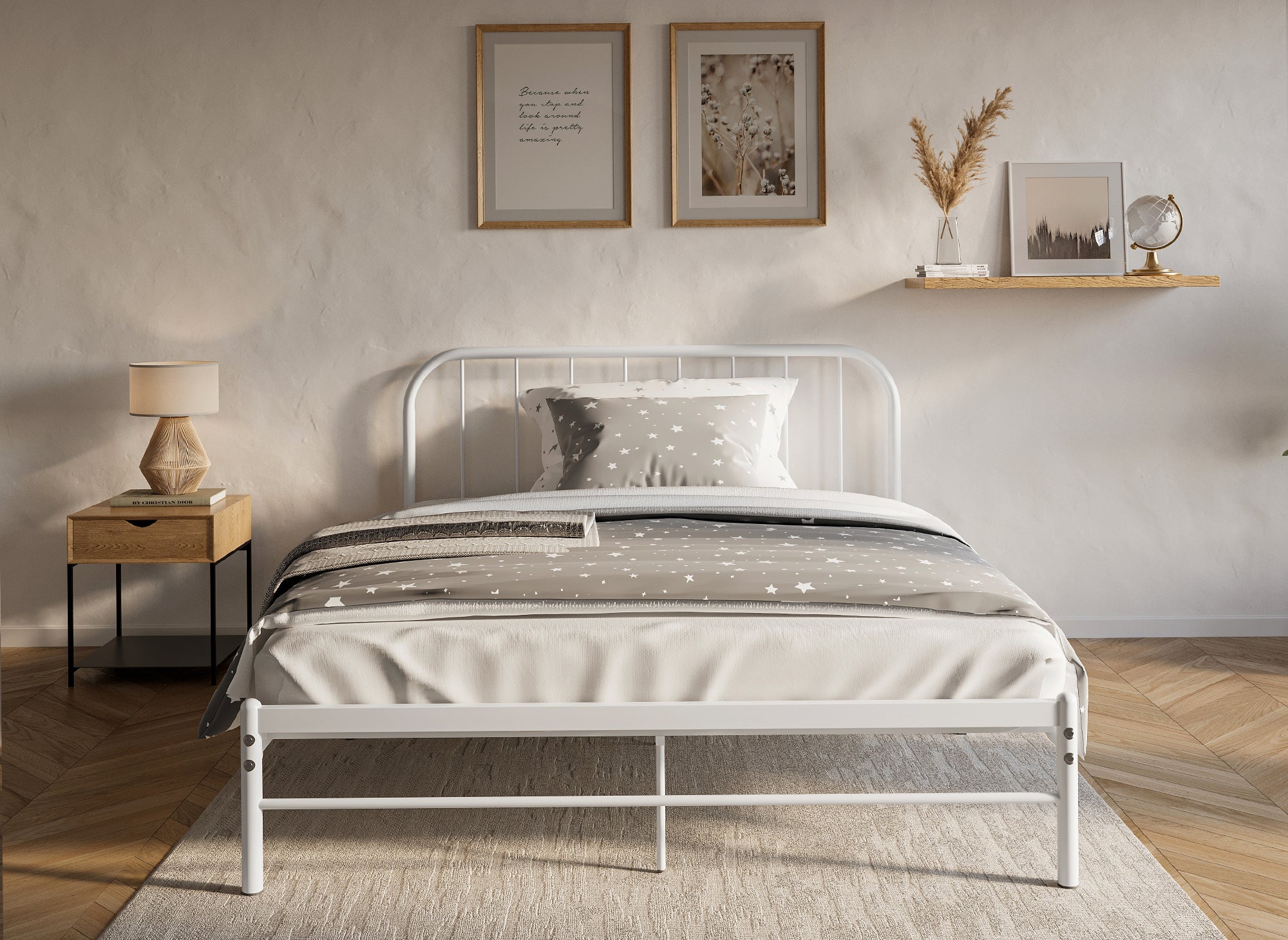 Cama doble GASTON de metal blanco, 160x200 cm