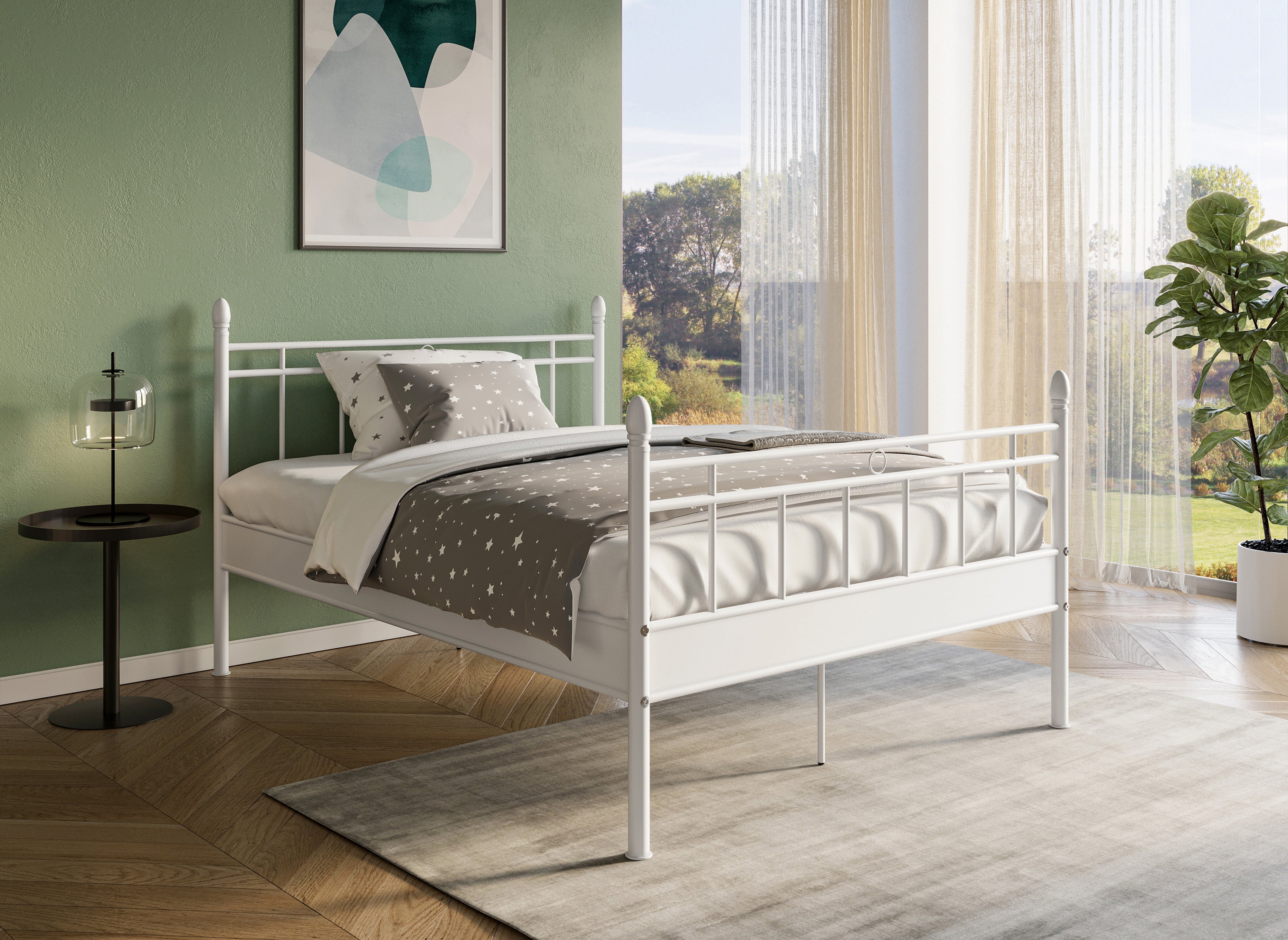 Cama doble KADY de metal blanco, 140 x 190 cm