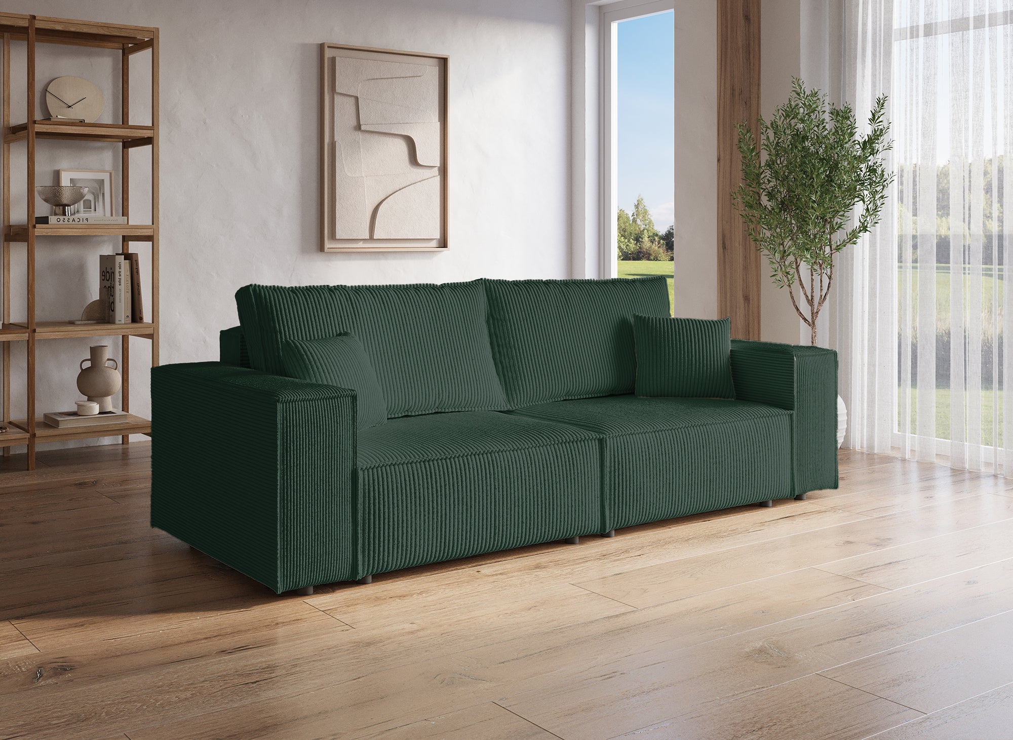 Sofá JADE de 3 plazas con almacenaje en terciopelo verde esmeralda