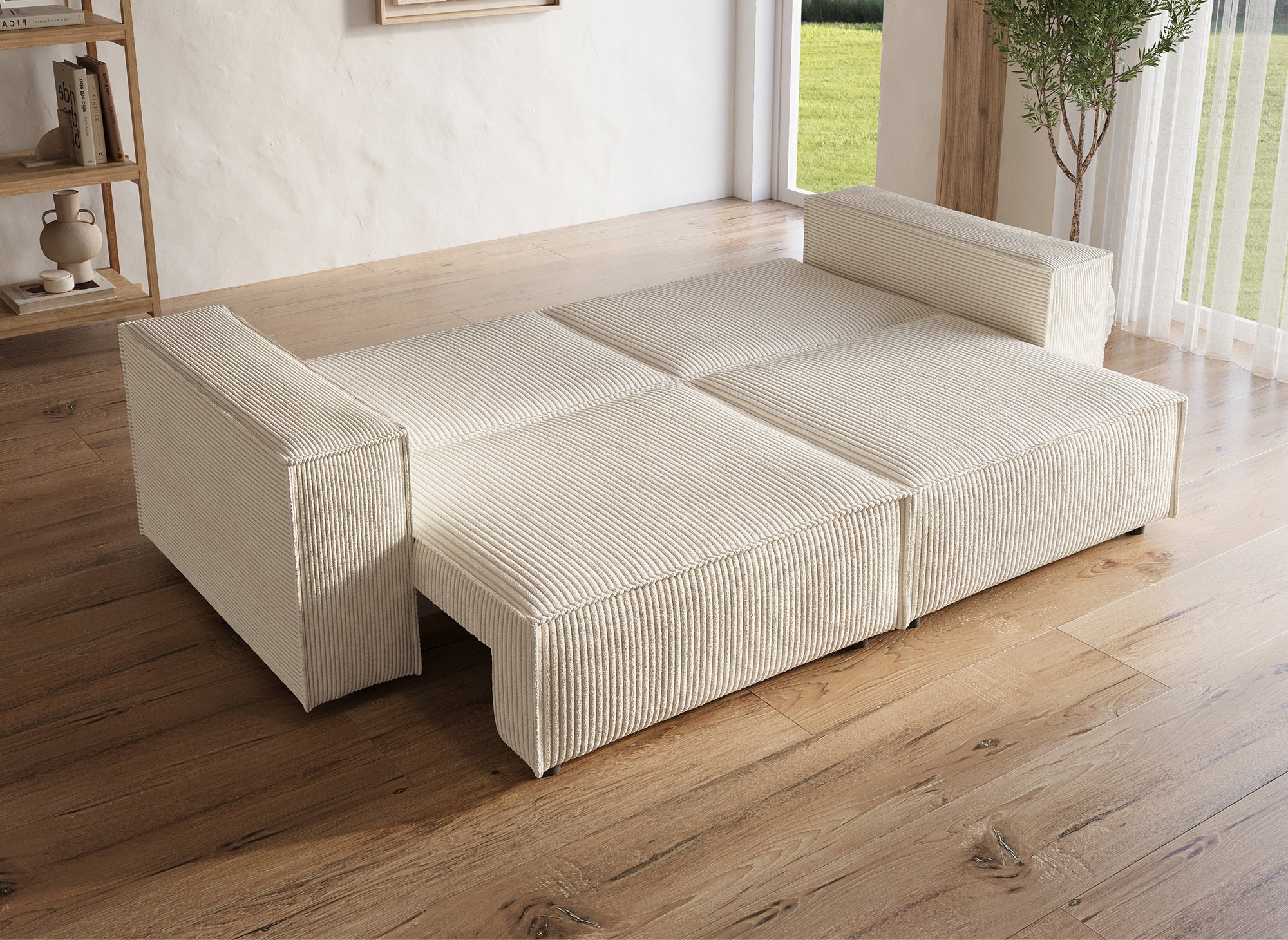 Sofá JADE de 3 plazas con almacenaje en pana beige