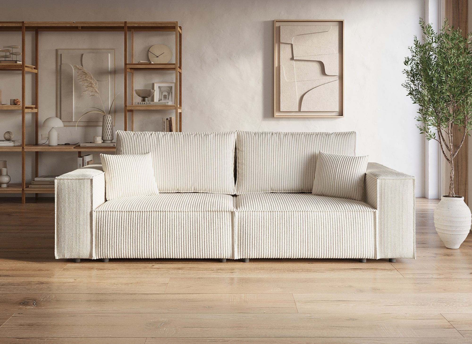 Sofá JADE de 3 plazas con almacenaje en pana beige