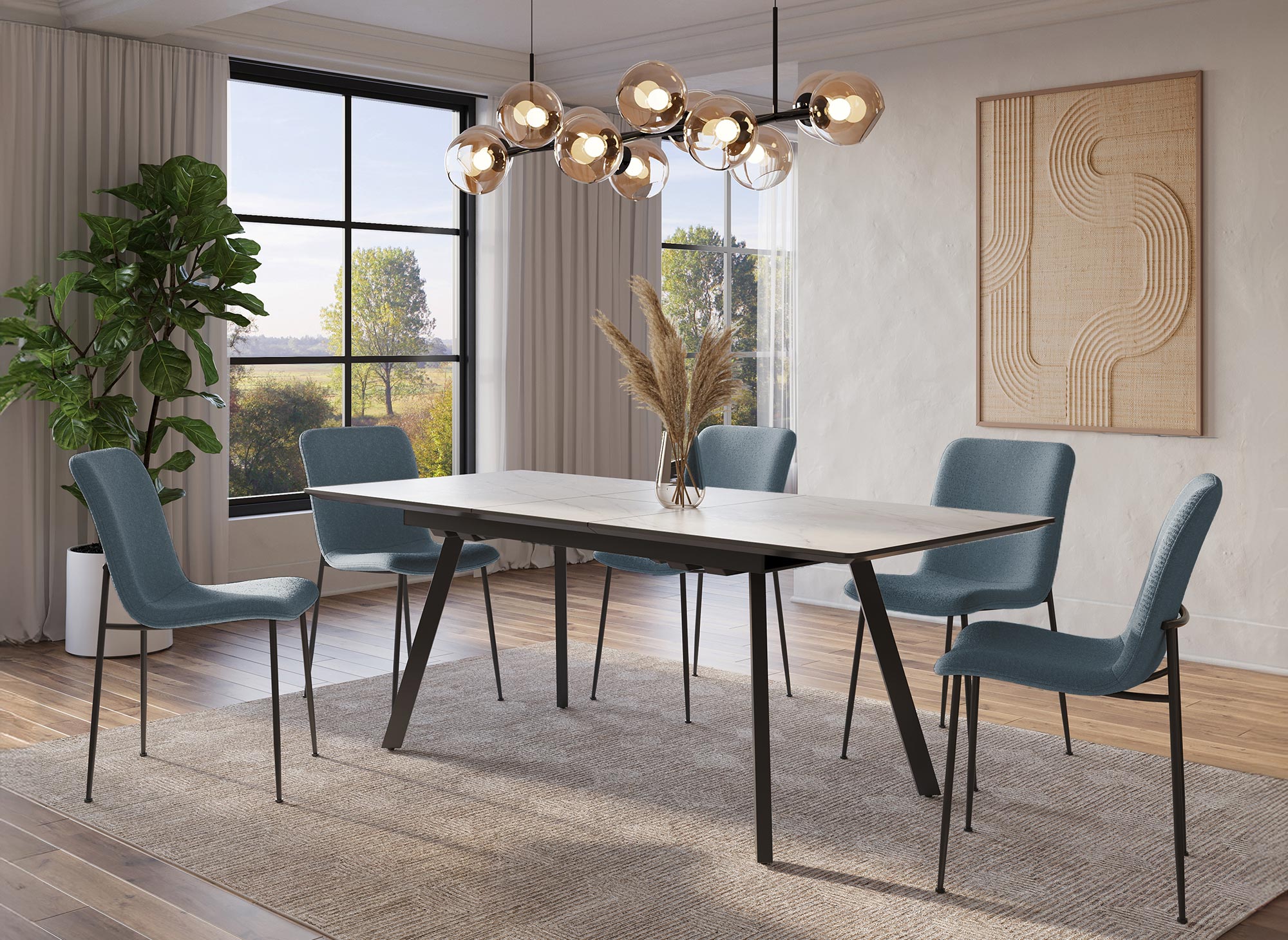 Juego de 4 sillas de tela azul CHERYL