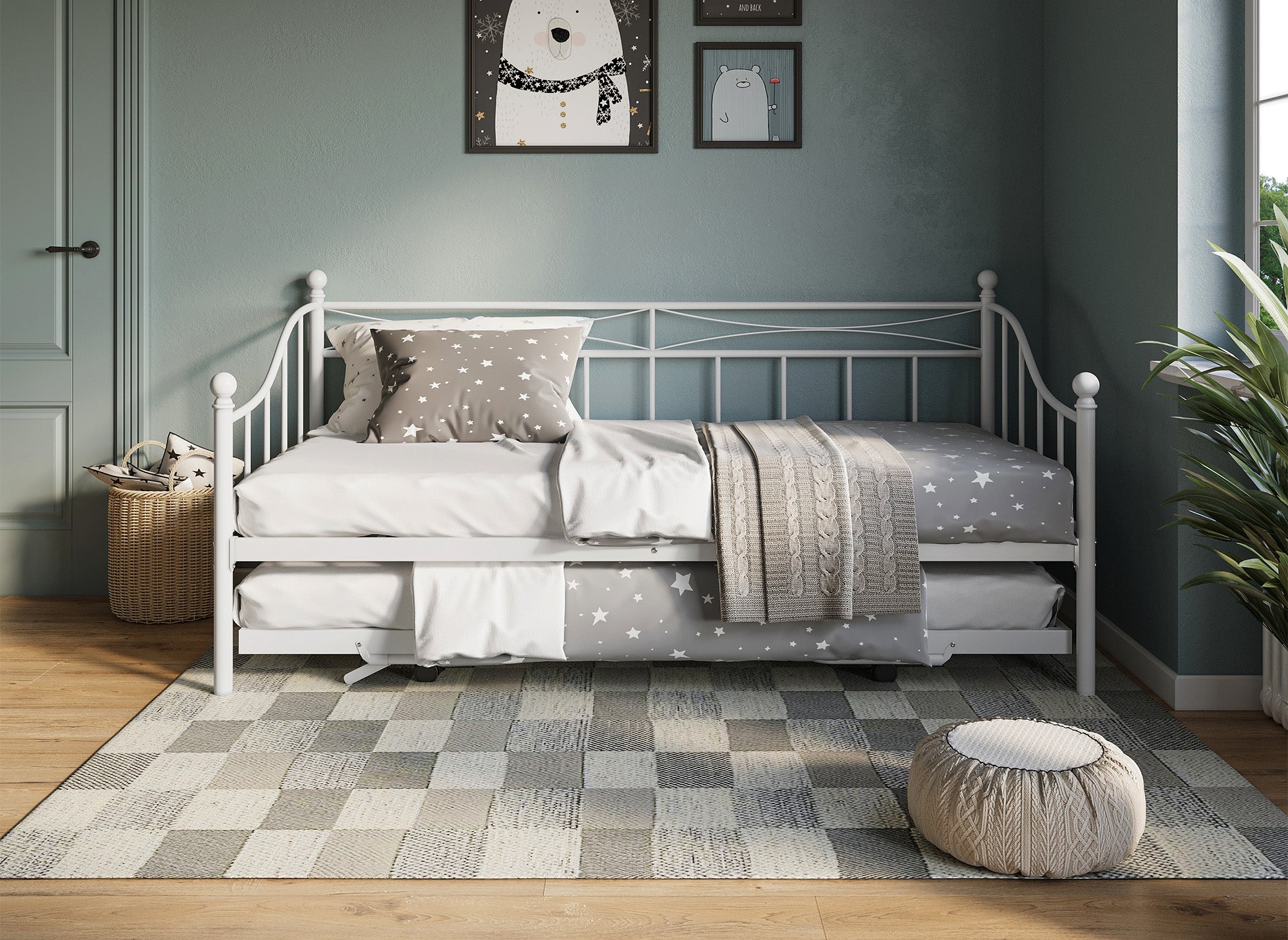 Sofá cama ALICIA de metal blanco con cama extraíble, 90 x 190 cm