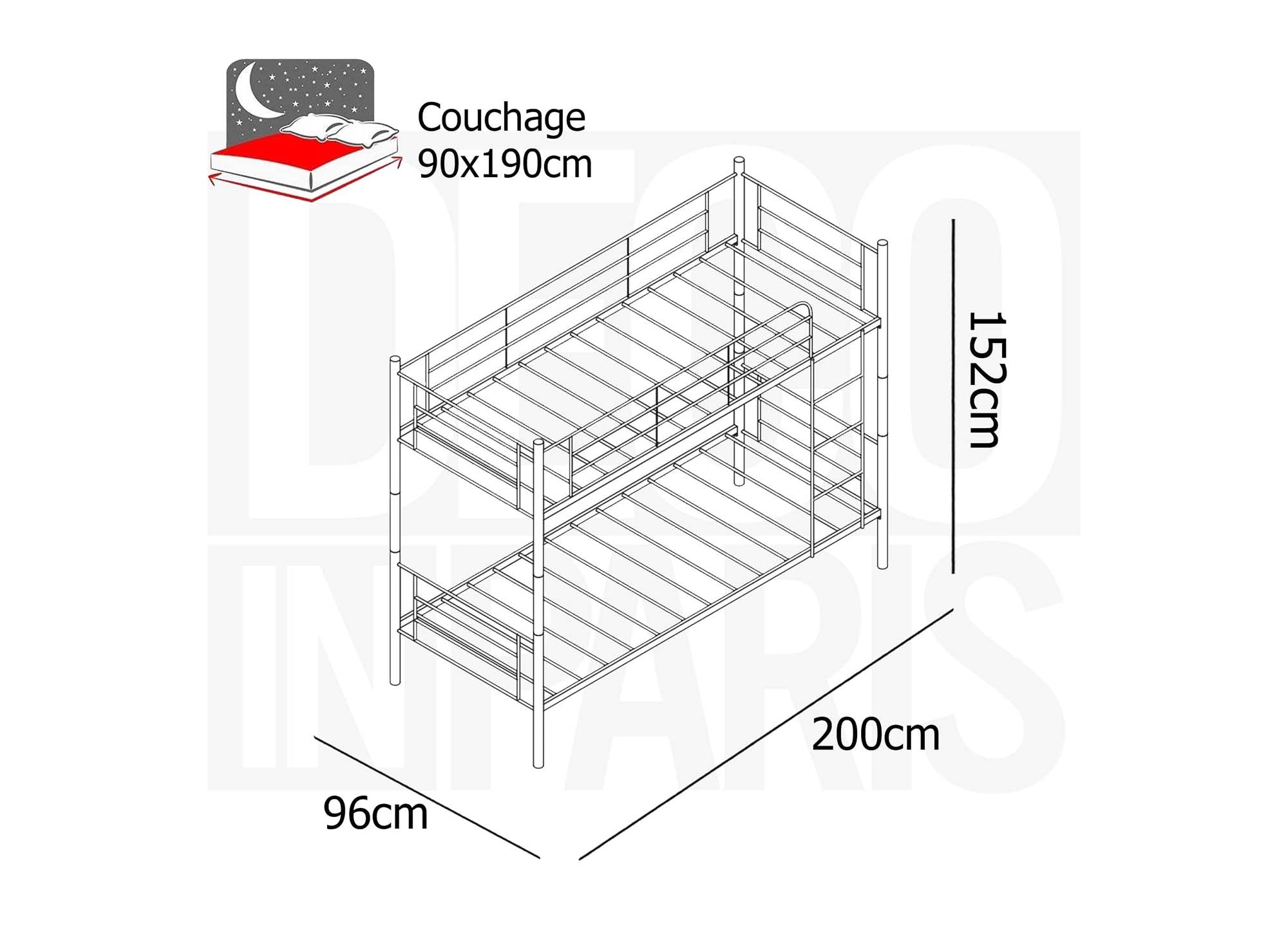 Litera doble de metal blanco de 90 x 190 cm + somieres