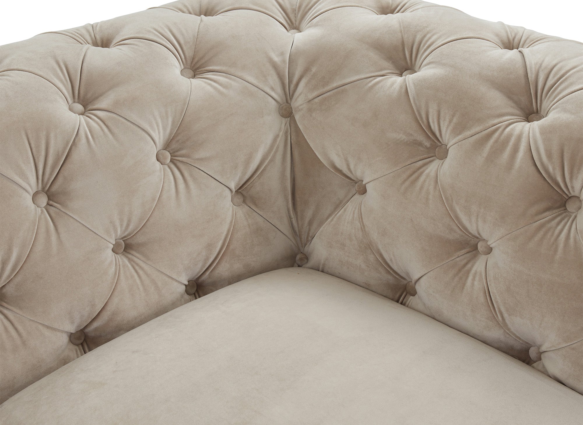 Sofá Chesterfield de 3 plazas CARMEN capitoné en terciopelo beige