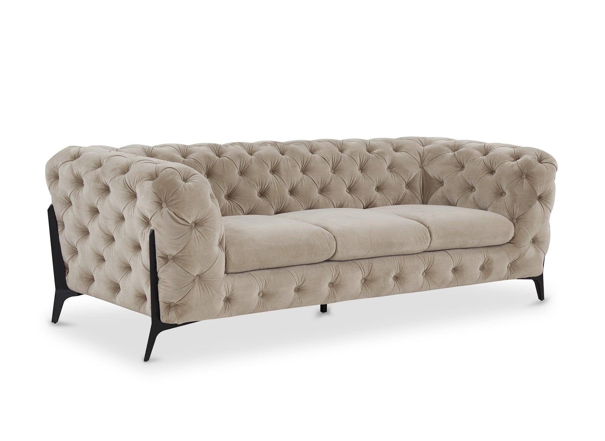 Sofá Chesterfield de 3 plazas CARMEN capitoné en terciopelo beige