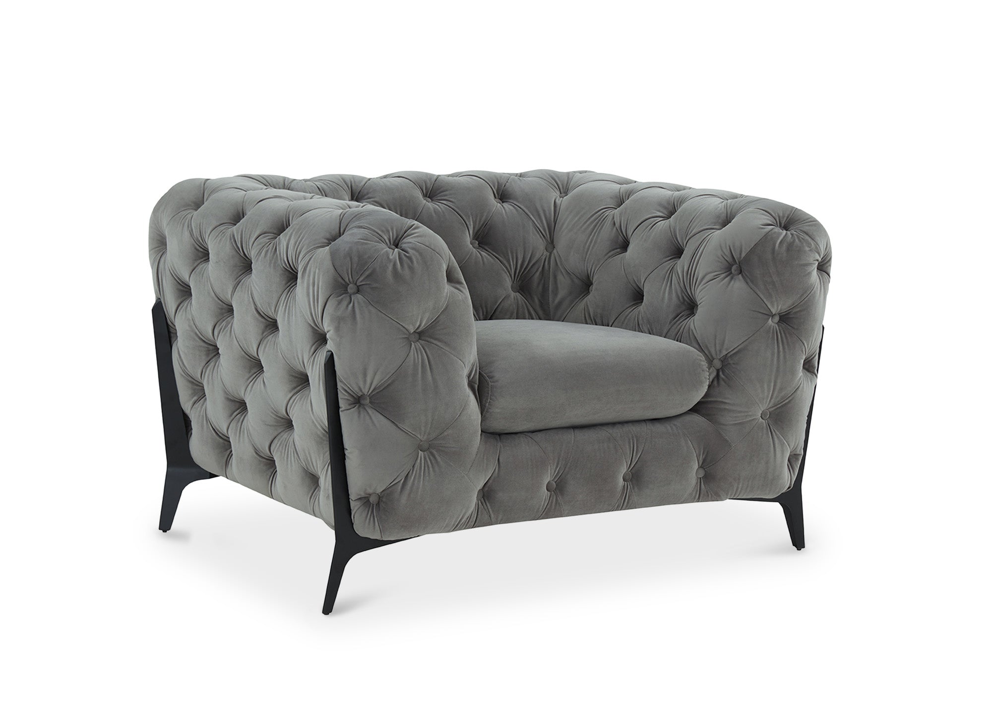 Sillón Chesterfield tapizado en terciopelo gris CARMEN