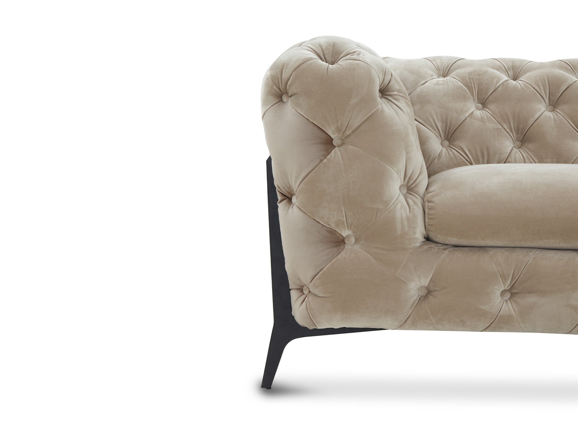 Sofá esquinero reversible CARMEN Chesterfield capitoné en terciopelo beige