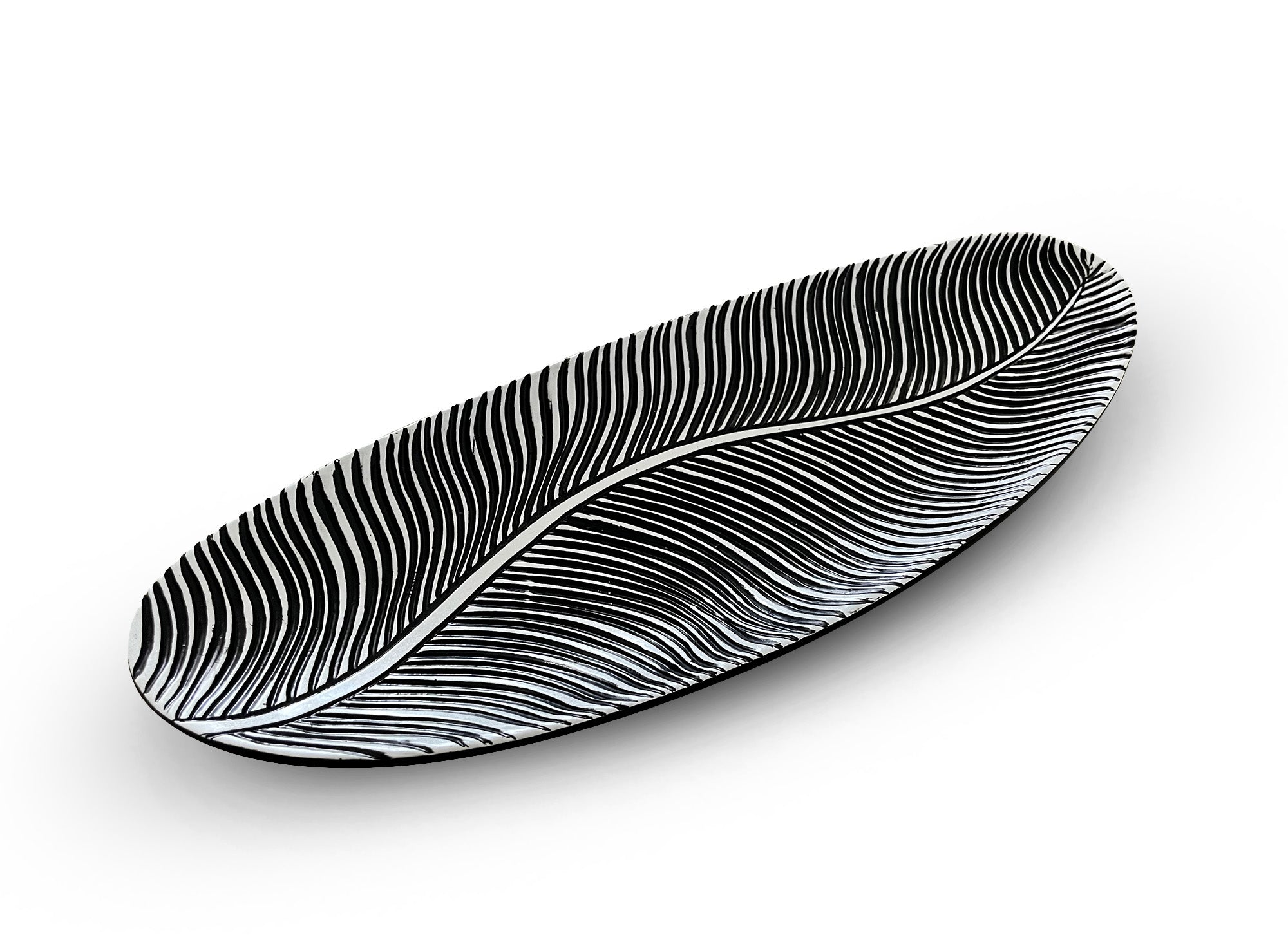 Cuenco ovalado de resina blanca y negra, 49 cm, EBENE