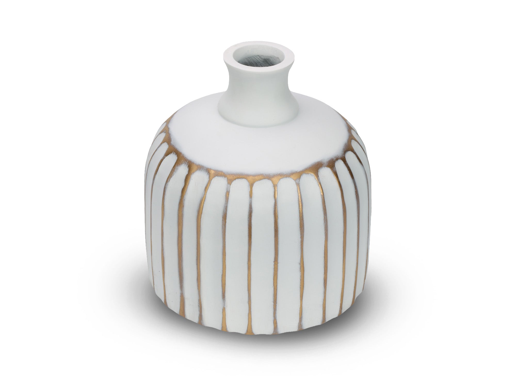 Jarrón ARCA de poliresina blanca y dorada, 19 cm de alto