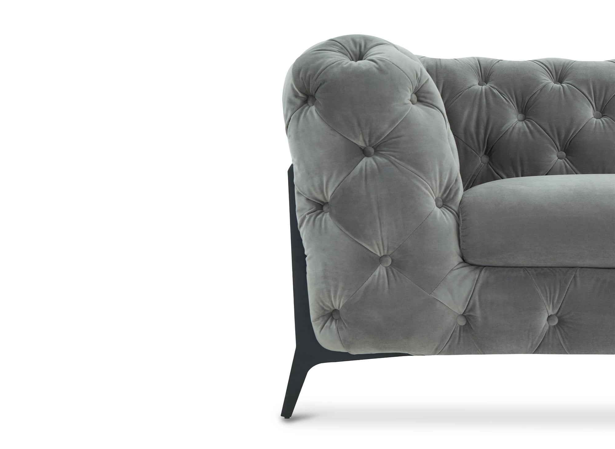 Sofá esquinero capitoné Chesterfield de terciopelo gris CARMEN