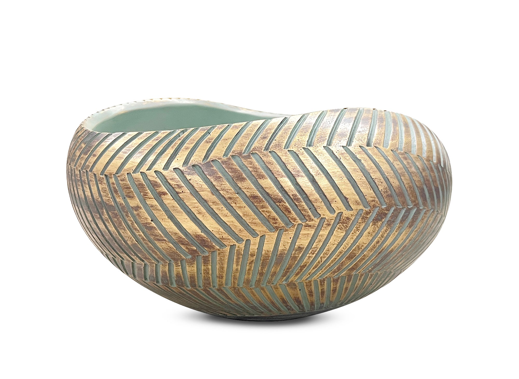 Cuenco redondo de poliresina verde y dorada, 38 cm AMIRA