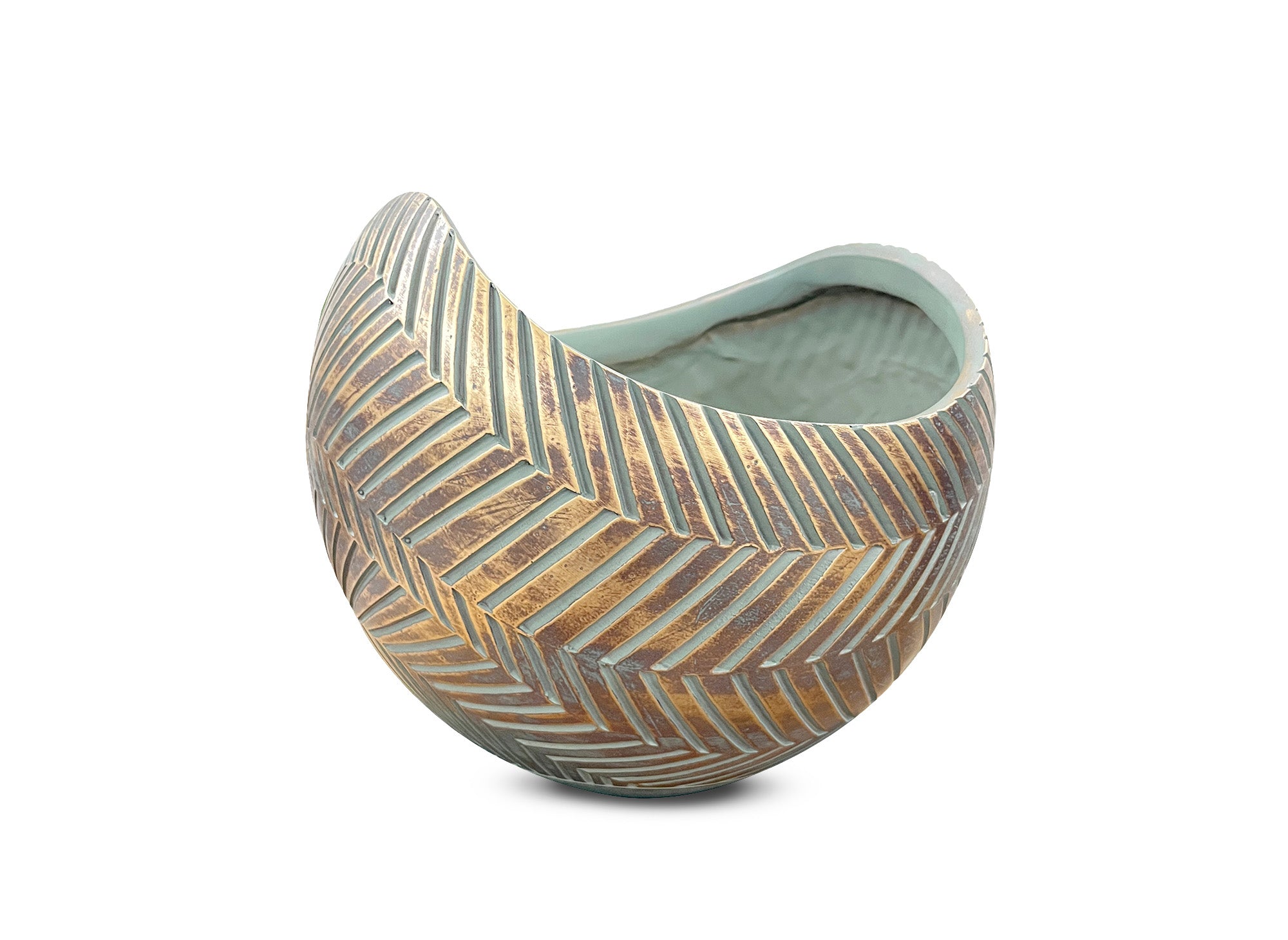 Cuenco redondo de poliresina verde y dorada, 30 cm AMIRA