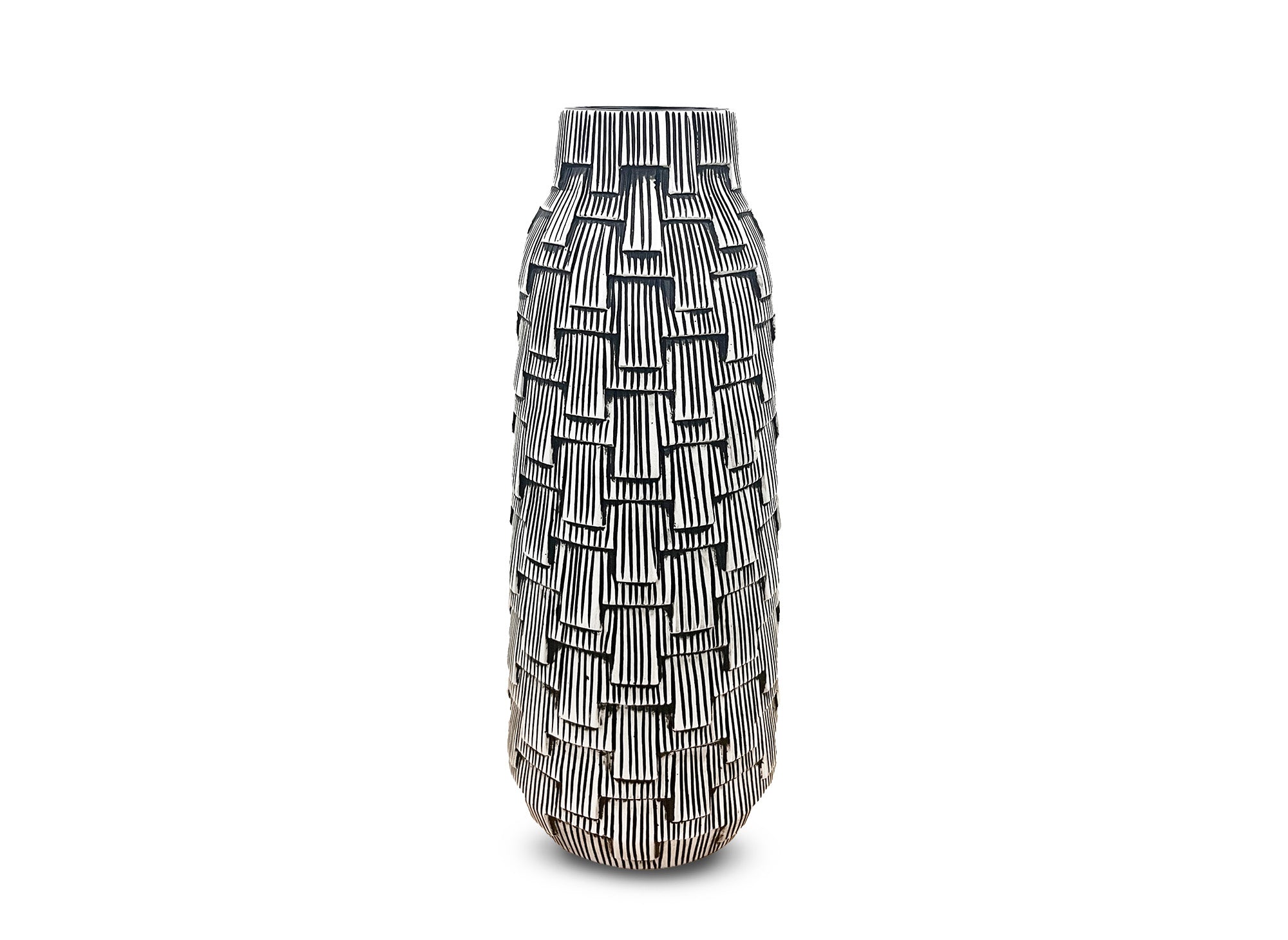 Jarrón contemporáneo de poliresina en blanco y negro, 43 cm de alto, INAYA