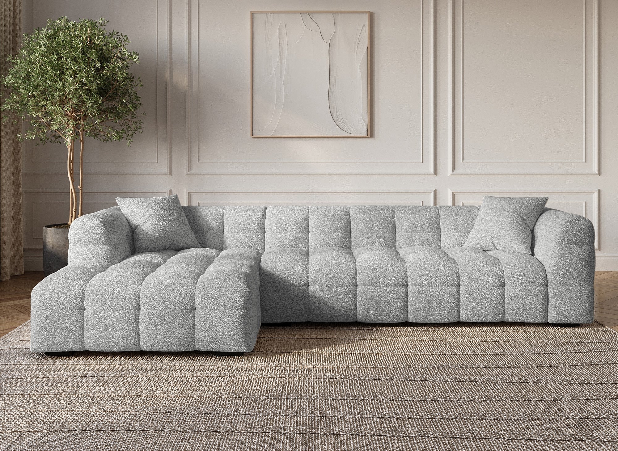 Sofá esquinero BELLA gris con efecto piel de oveja - Esquina izquierda