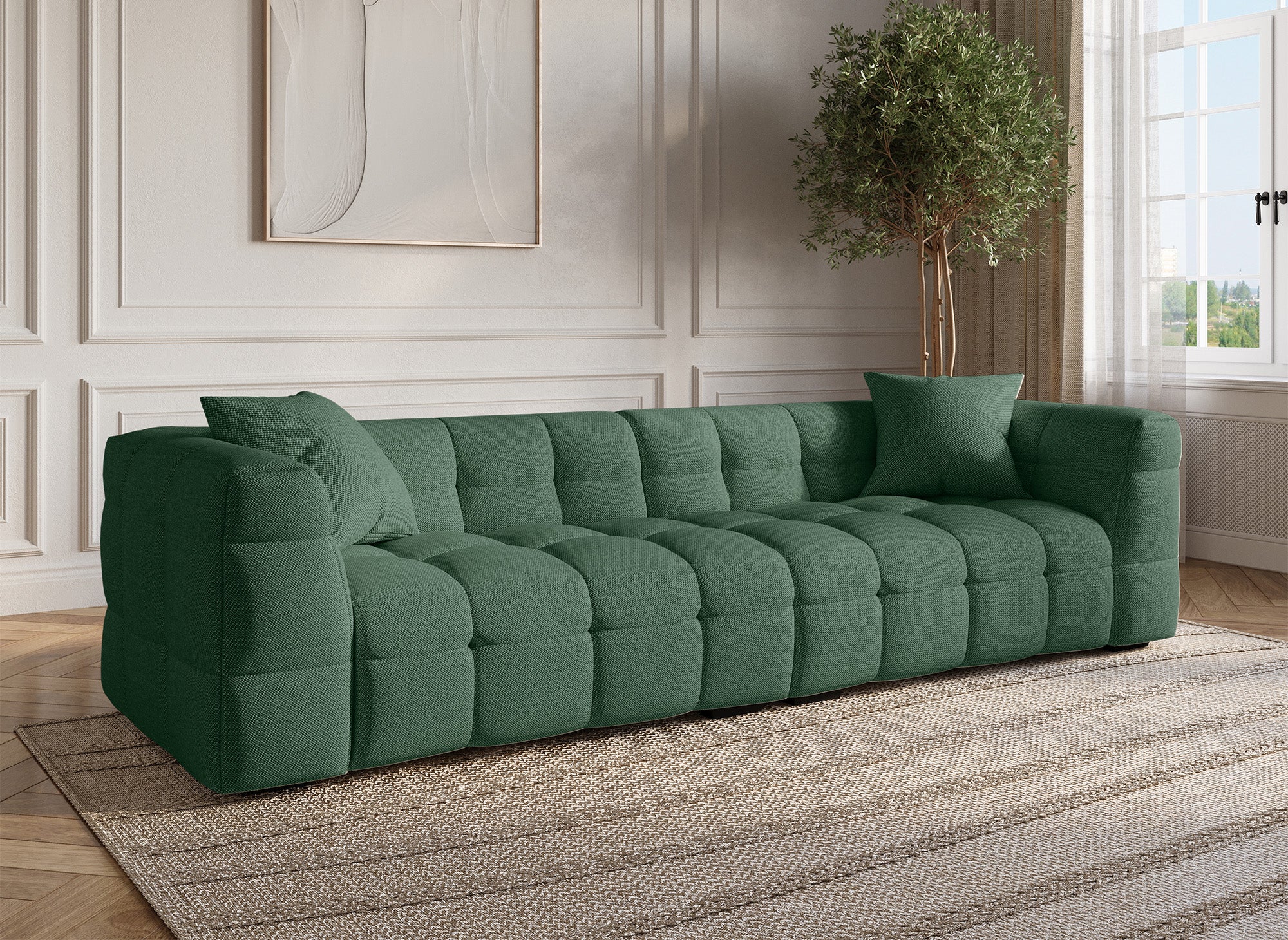 Sofá BELLA de 4 plazas en tela verde