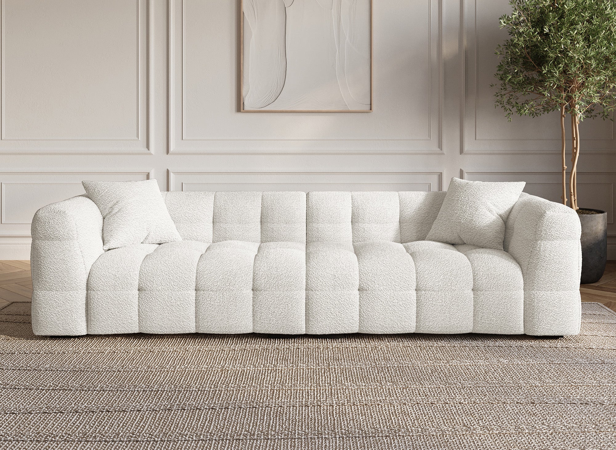 Sofá BELLA de 4 plazas en imitación piel de oveja color crudo